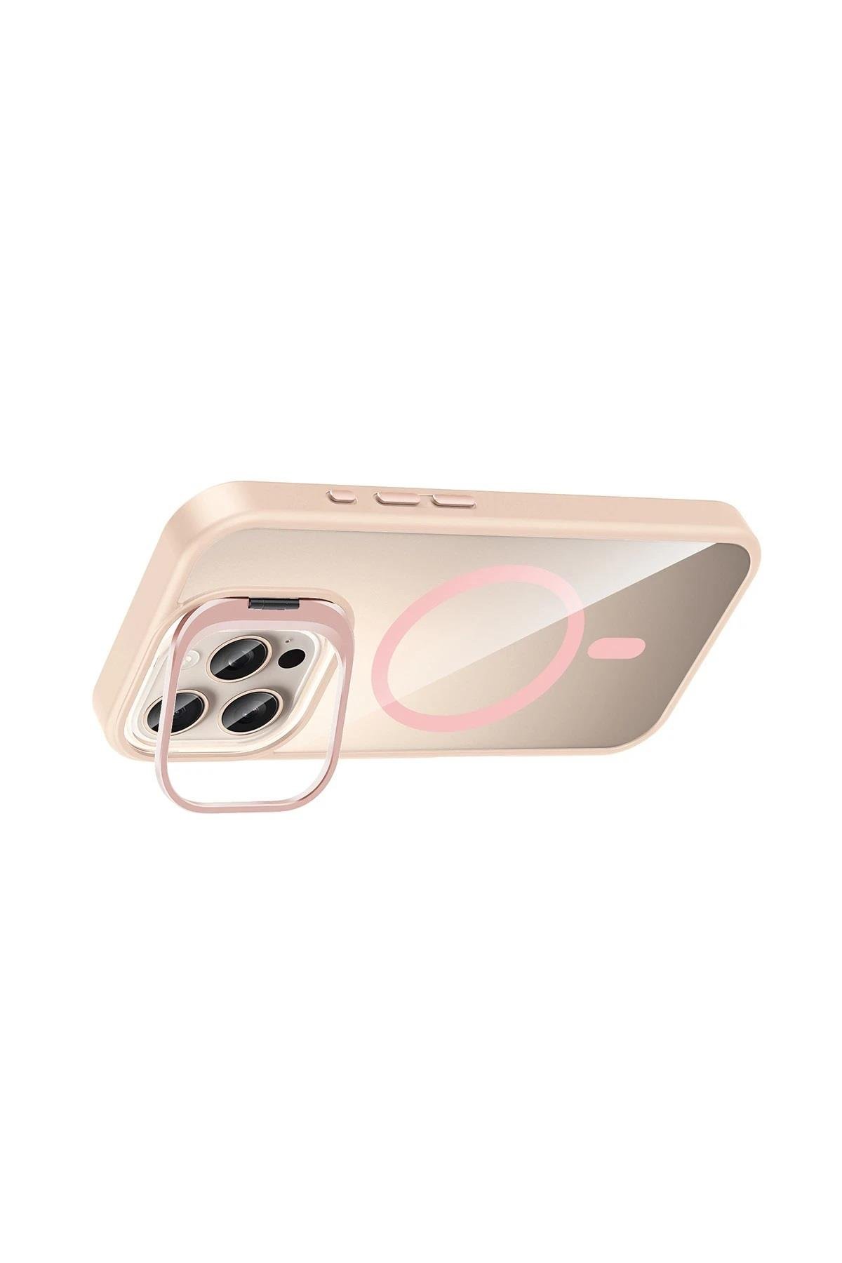 MAGSAFE KILIFLARJOKORMMLNSL11Apple iPhone 16 Pro Remim Lensli MagSafe Standlı Darbe Korumalı Kılıf – Pembe
