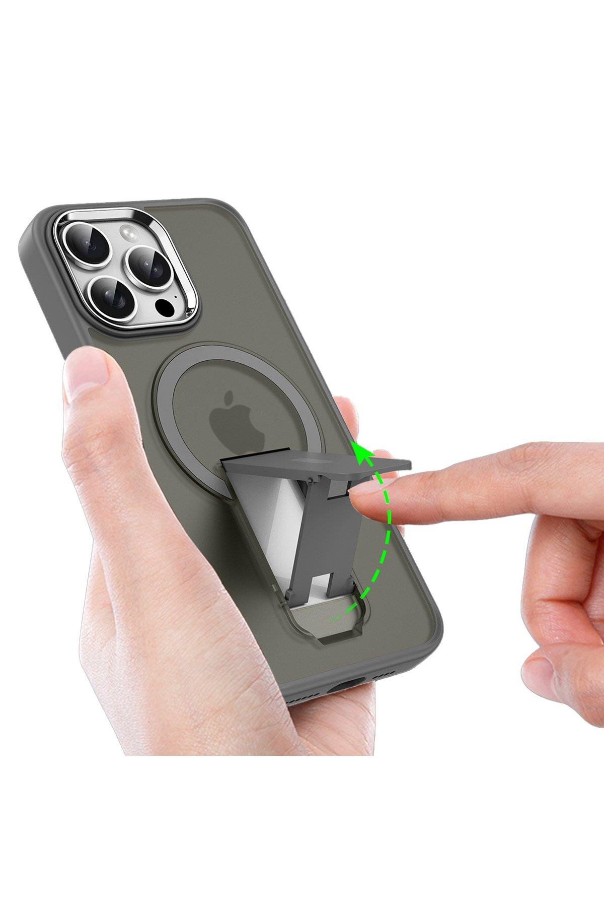 MAGSAFE KILIFLARNEWFACETRKMGSF13Apple iPhone 16 Pro Tork Magsafe Standlı Kapak - Titan Gri