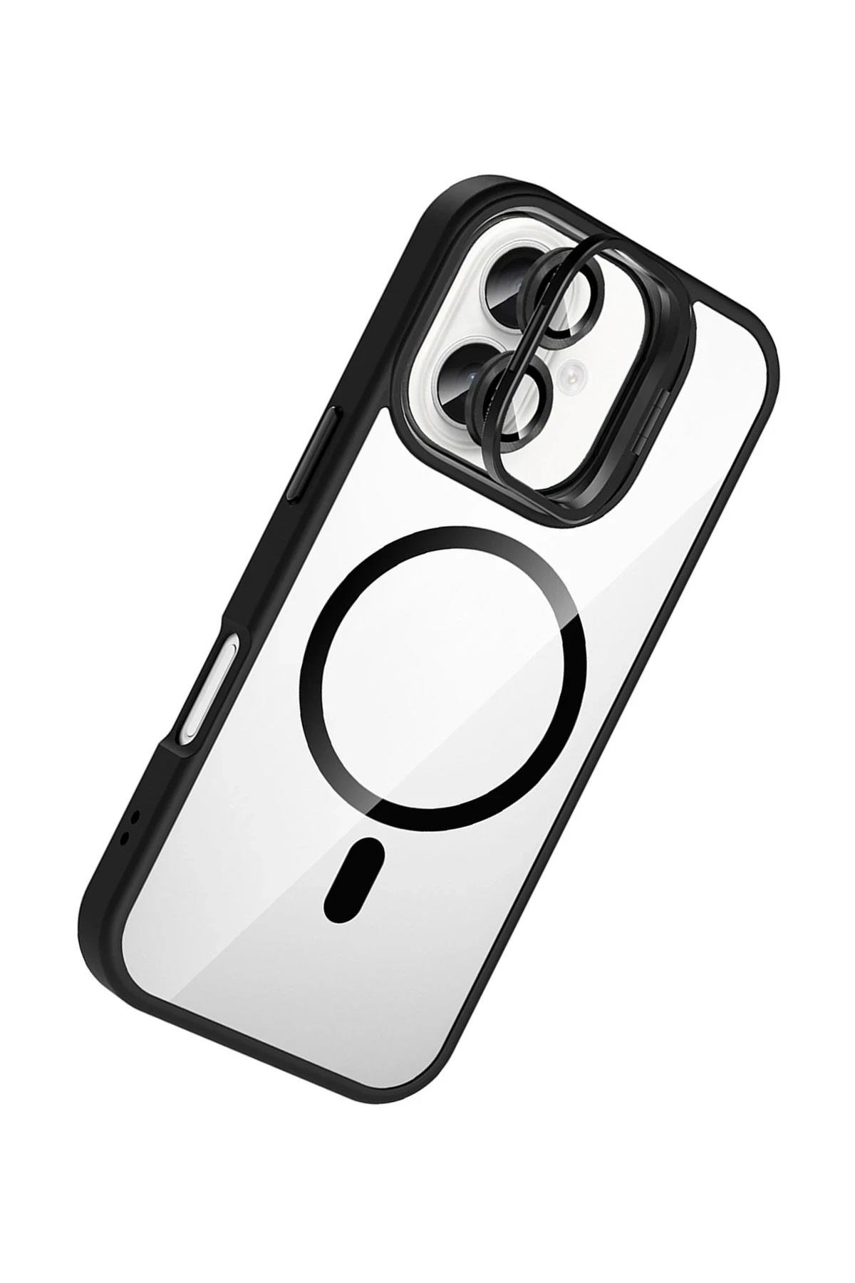 MAGSAFE KILIFLARJOKORMMLNSL20Apple iPhone 16 Remim Lensli MagSafe Standlı Darbe Korumalı Kılıf – Siyah