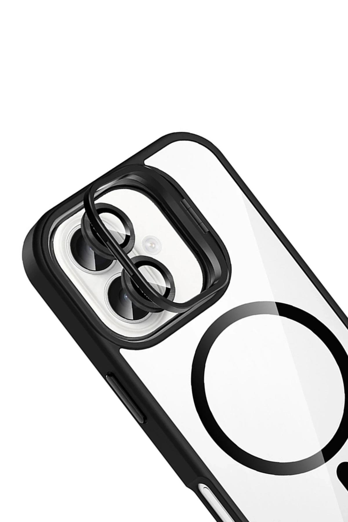MAGSAFE KILIFLARJOKORMMLNSL20Apple iPhone 16 Remim Lensli MagSafe Standlı Darbe Korumalı Kılıf – Siyah