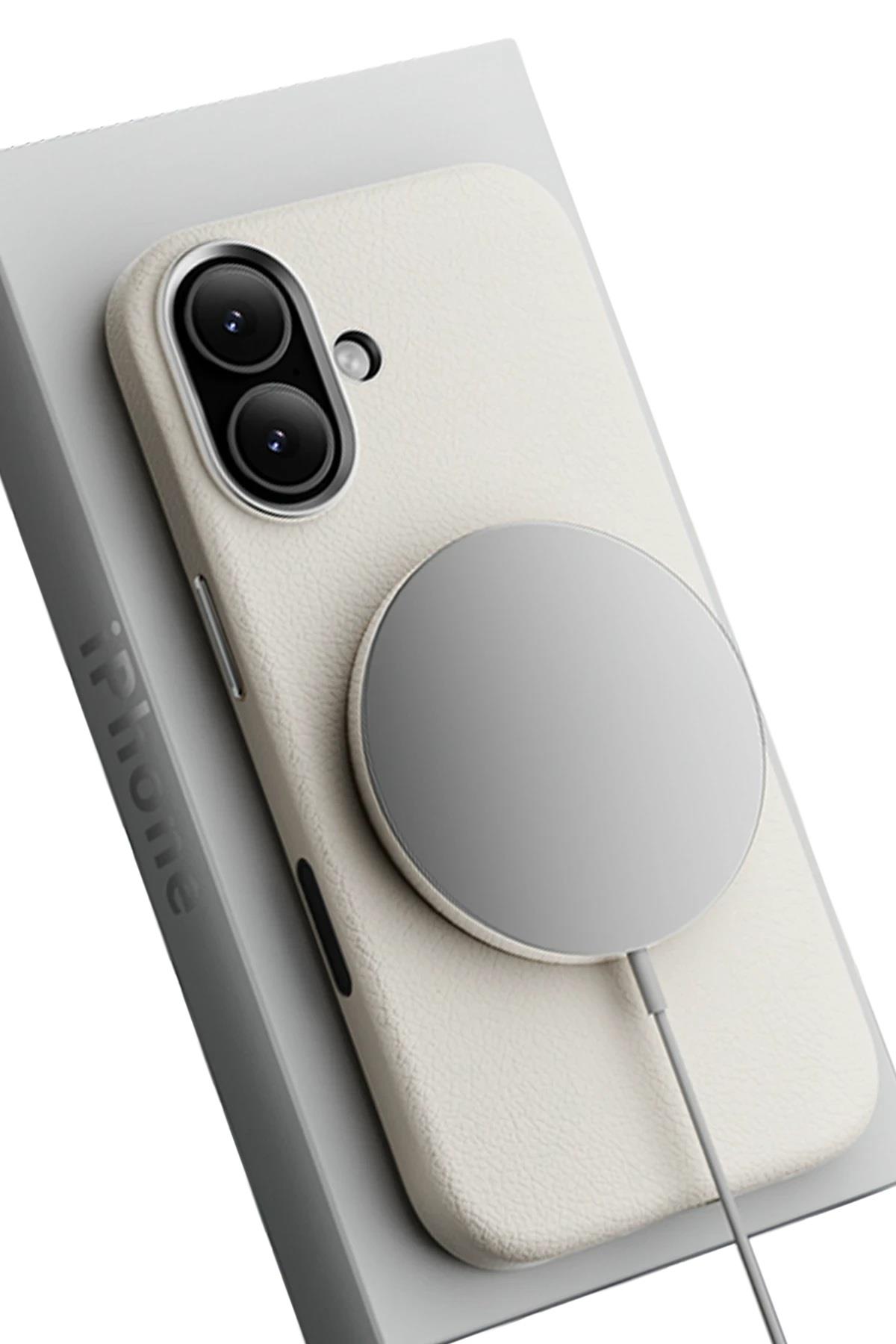 MAGSAFE KILIFLARJOKOWNDR36Apple iPhone 17 MagSafe Uyumlu Deri Telefon Kılıfı – Beyaz Wonder Seri