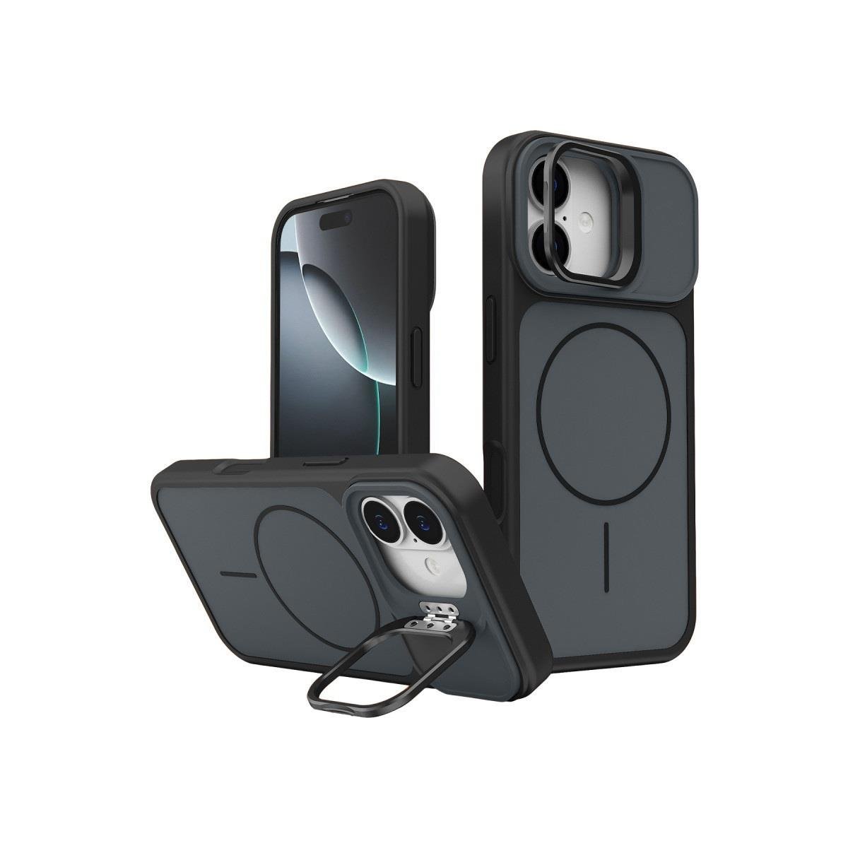 MAGSAFE KILIFLARJOKOPLMGSF01Apple iPhone 17 Pale MagSafe Manyetik Kickstand, Darbe Koruma, Şeffaf Premium Standlı Kılıf – Siyah