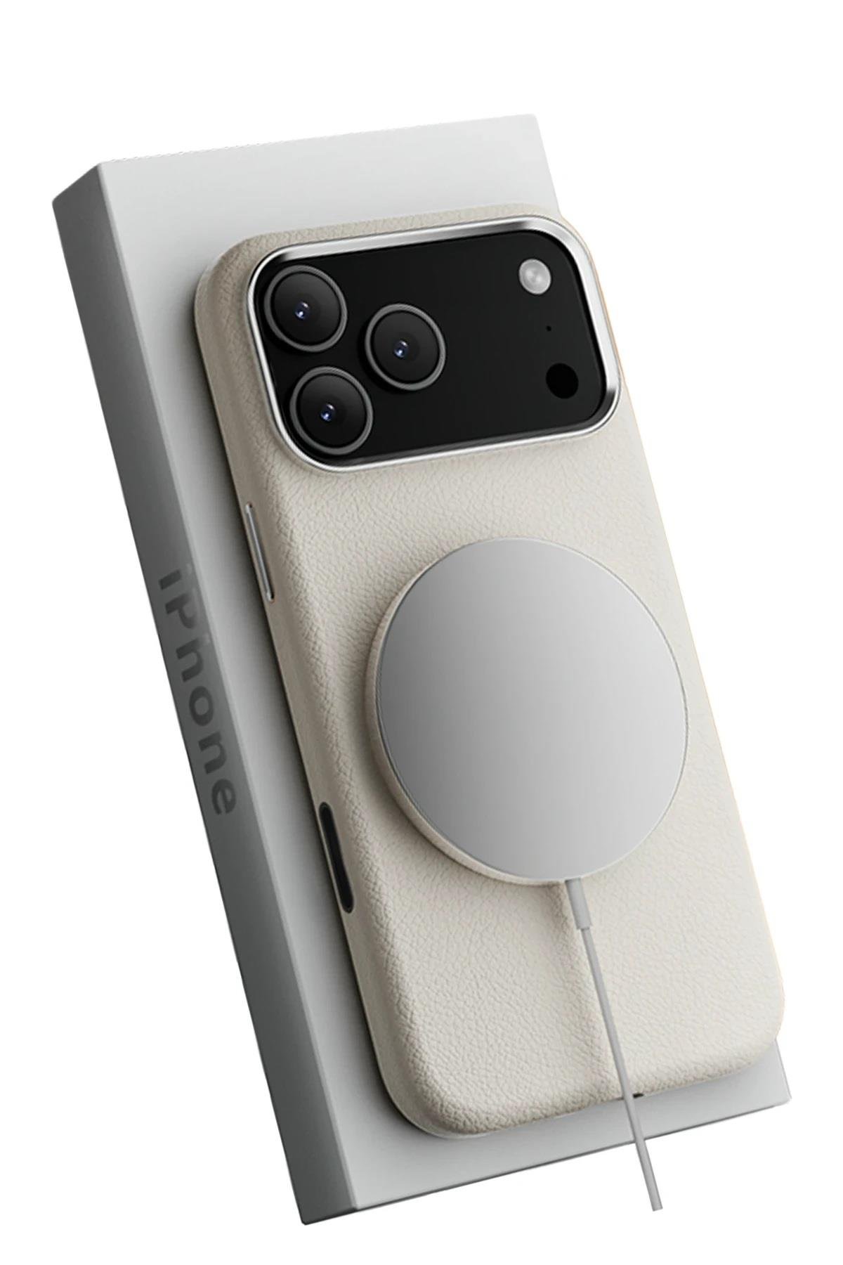 MAGSAFE KILIFLARJOKOWNDR32Apple iPhone 17 Pro MagSafe Uyumlu Deri Telefon Kılıfı – Beyaz Wonder Seri