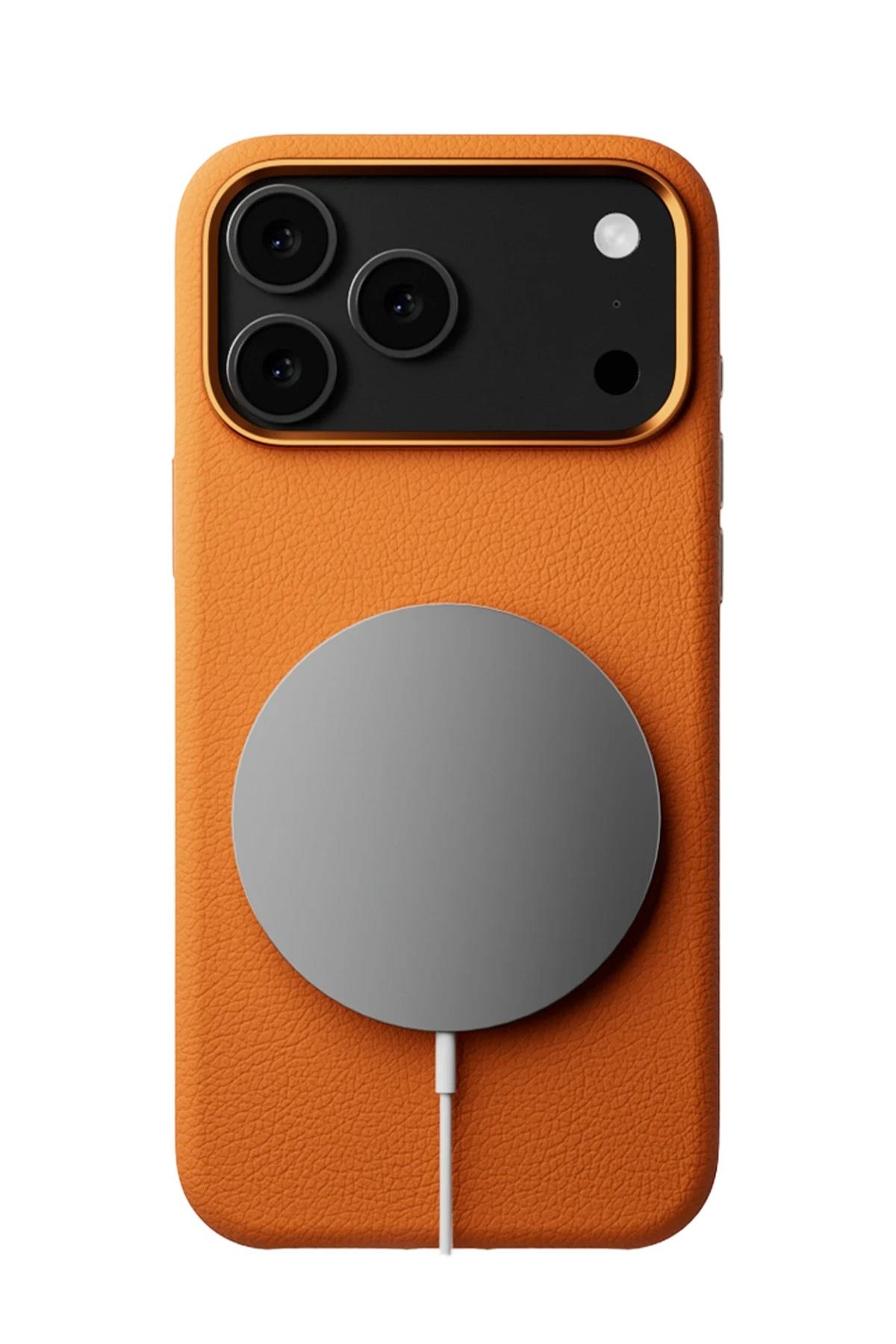 MAGSAFE KILIFLARJOKOWNDR34Apple iPhone 17 Pro MagSafe Uyumlu Deri Telefon Kılıfı – Turuncu Wonder Seri