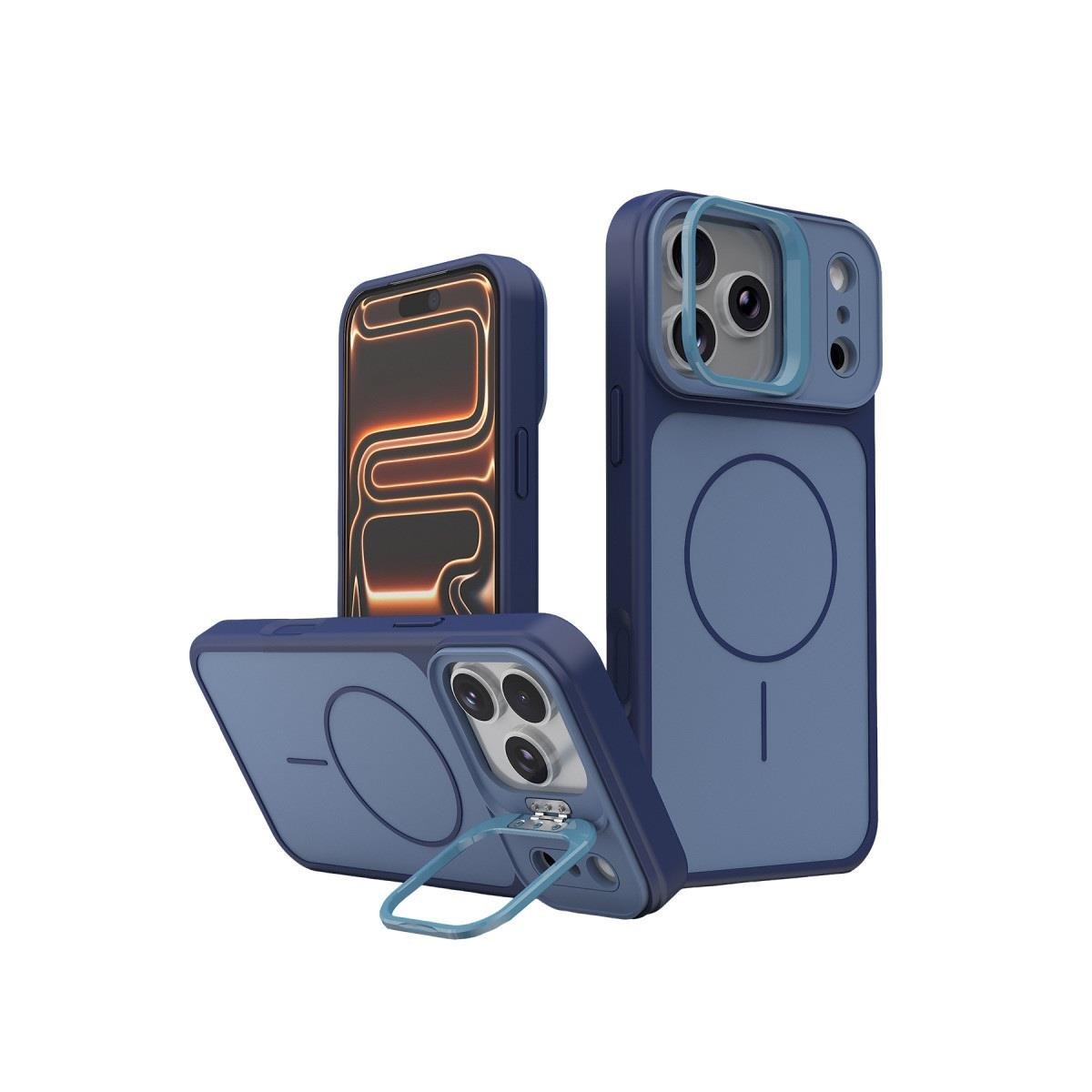 MAGSAFE KILIFLARJOKOPLMGSF08Apple iPhone 17 Pro Max Pale MagSafe Manyetik Kickstand, Darbe Koruma, Şeffaf Premium Standlı Kılıf – Mavi