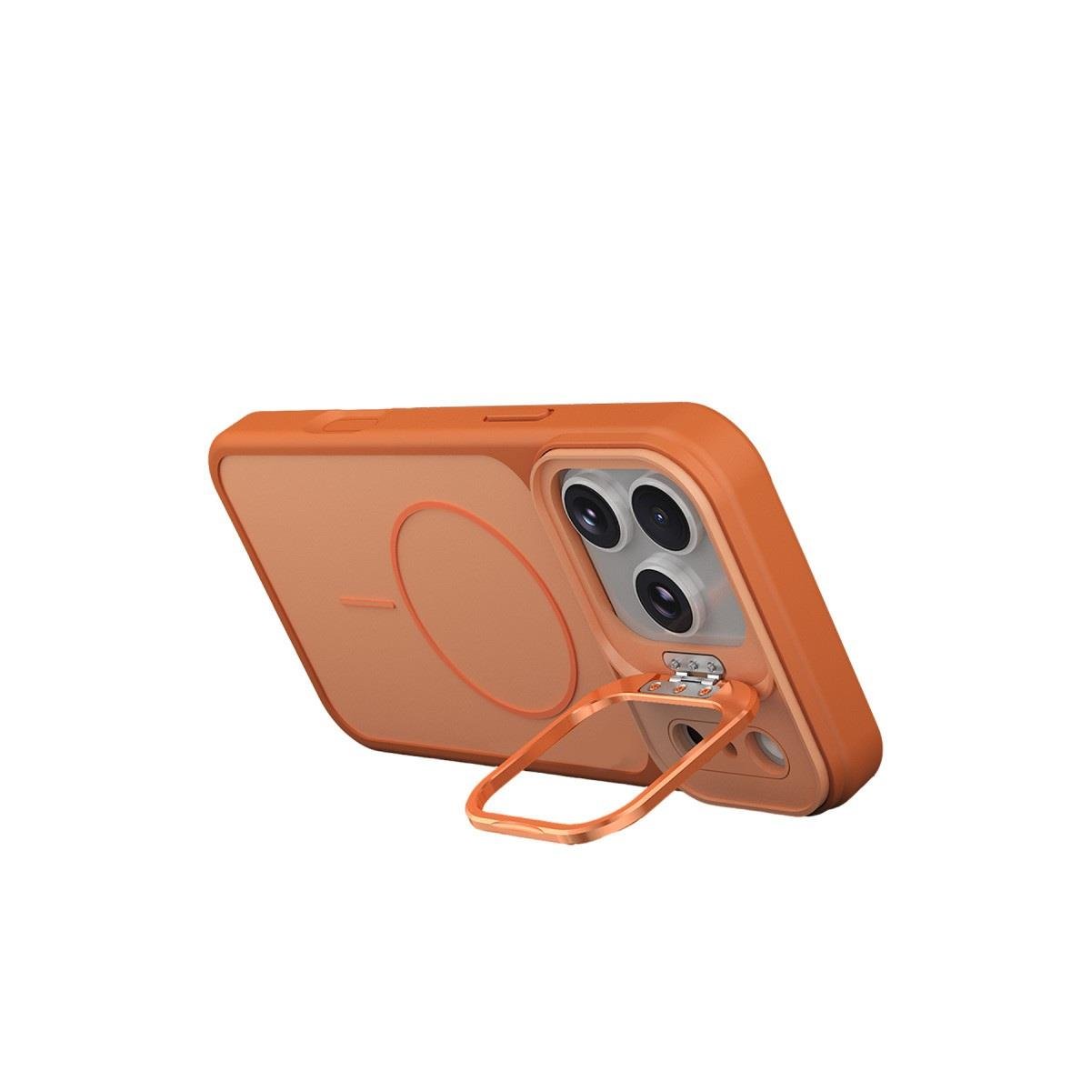 MAGSAFE KILIFLARJOKOPLMGSF07Apple iPhone 17 Pro Max Pale MagSafe Manyetik Kickstand, Darbe Koruma, Şeffaf Premium Standlı Kılıf – Turuncu