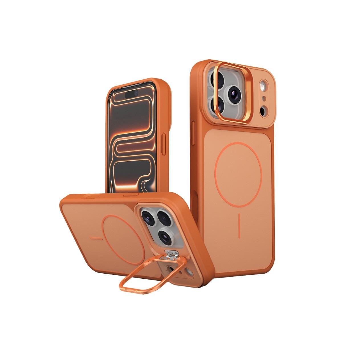 MAGSAFE KILIFLARJOKOPLMGSF06Apple iPhone 17 Pro Pale MagSafe Manyetik Kickstand, Darbe Koruma, Şeffaf Premium Standlı Kılıf – Turuncu