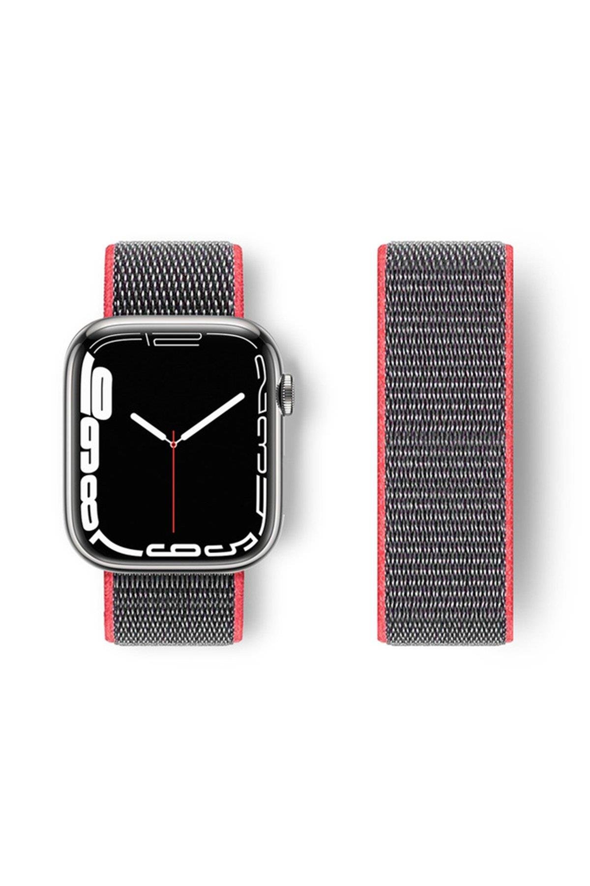 HASIR BEZ KORDONLARNEWFACEHSR02Apple Watch 38mm/40mm/41mm Hasırlı Cırtcırtlı Kordon - Pembe-Gri