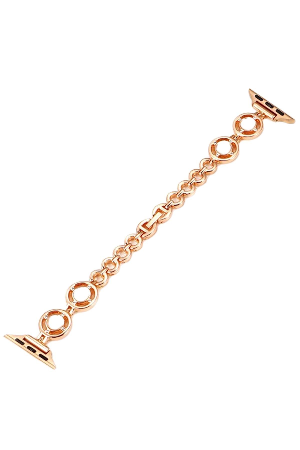METAL KORDONLARNEWFACEHAL02Apple Watch 38mm/40mm/41mm  KR403 Metal Halhal Kordon - Gold-Beyaz