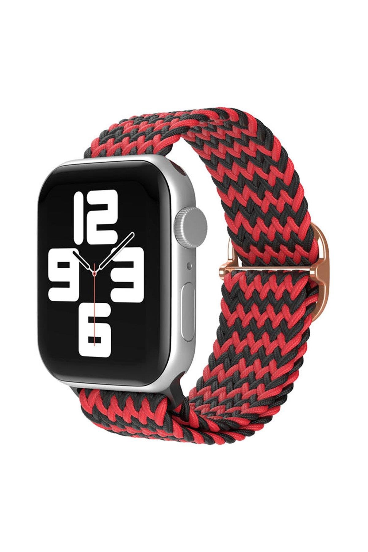 ÖRGÜ KORDONLARNEWFACEÖRG04Apple Watch 38mm/40mm/41mm Star Kordon - Zigzag Kırmızı-Siyah