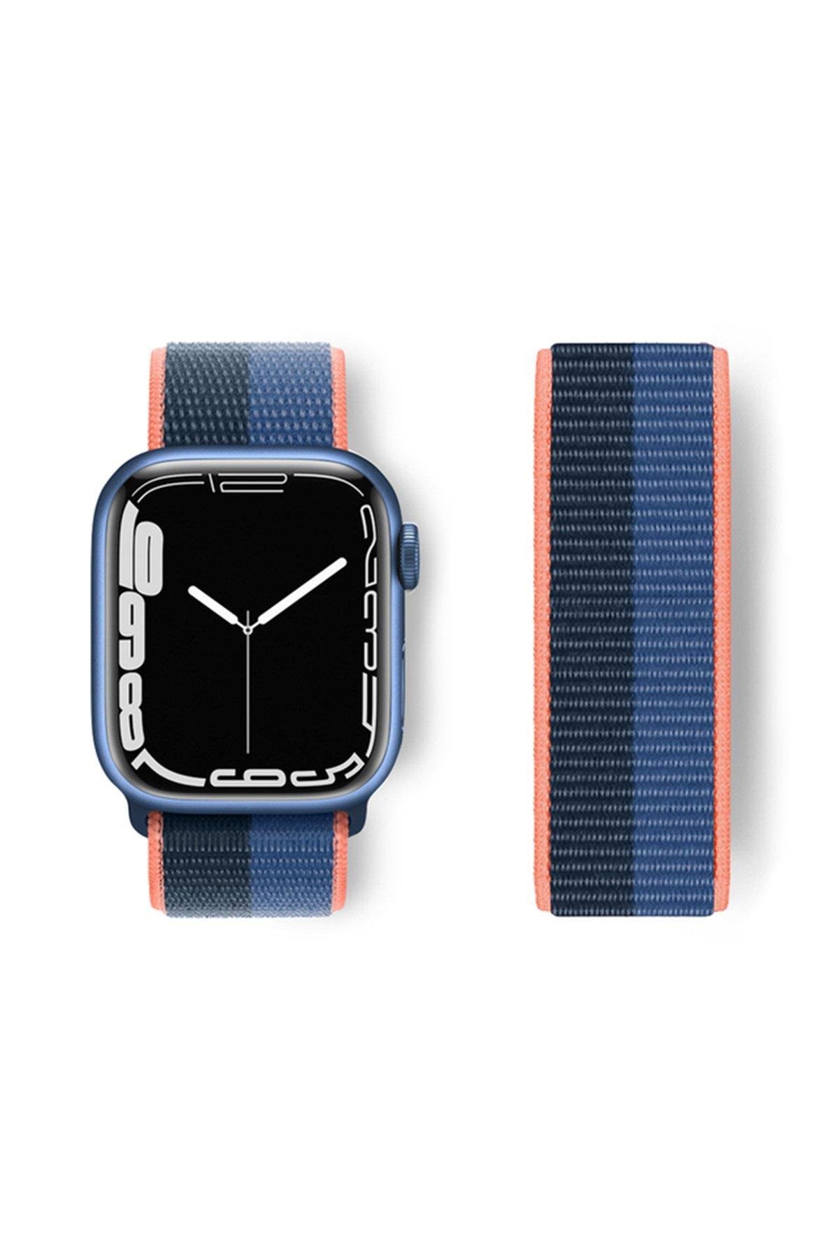 HASIR BEZ KORDONLARNEWFACEHSR16Apple Watch 42mm / 44mm / 45mm / 46mm / 49mm Hasırlı Cırtcırtlı Kordon - Siyah-Mavi