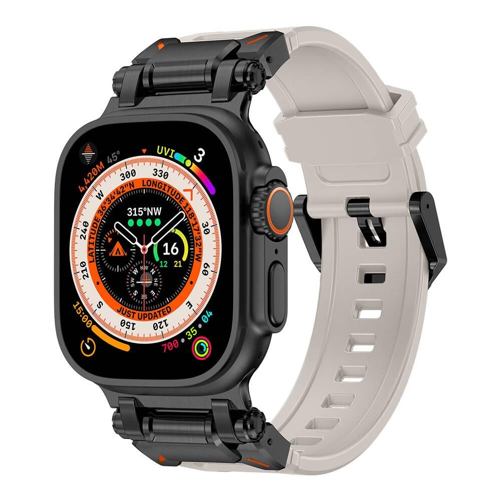 METAL KORDONLARZORETTNYM01Apple Watch 42mm / 44mm / 45mm / 46mm / 49mm Titanyum Metal Başlıklı Silikon Kordon - Star Light Siyah