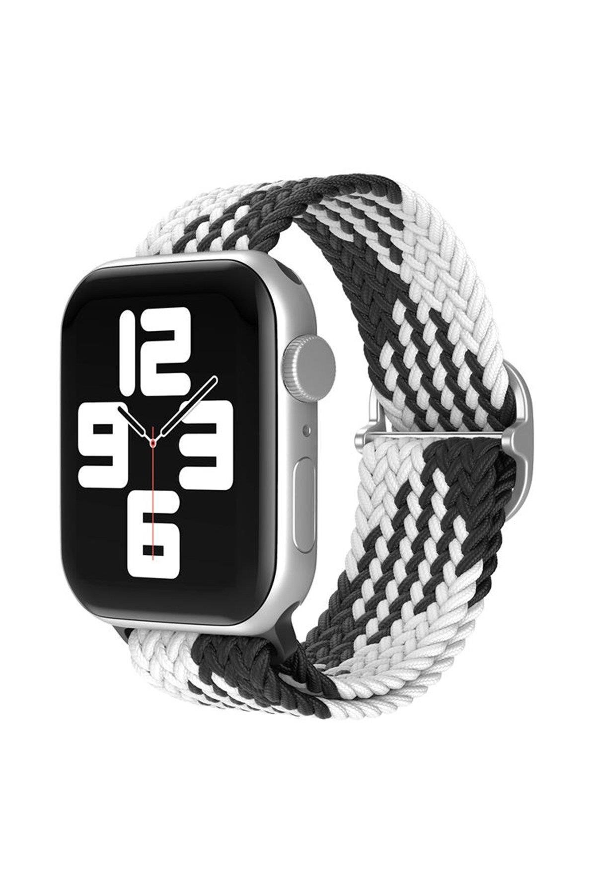 ÖRGÜ KORDONLARNEWFACEÖRG07Apple Watch Ultra 42mm / 44mm / 45mm / 46mm / 49mm Star Kordon - Siyah-Beyaz