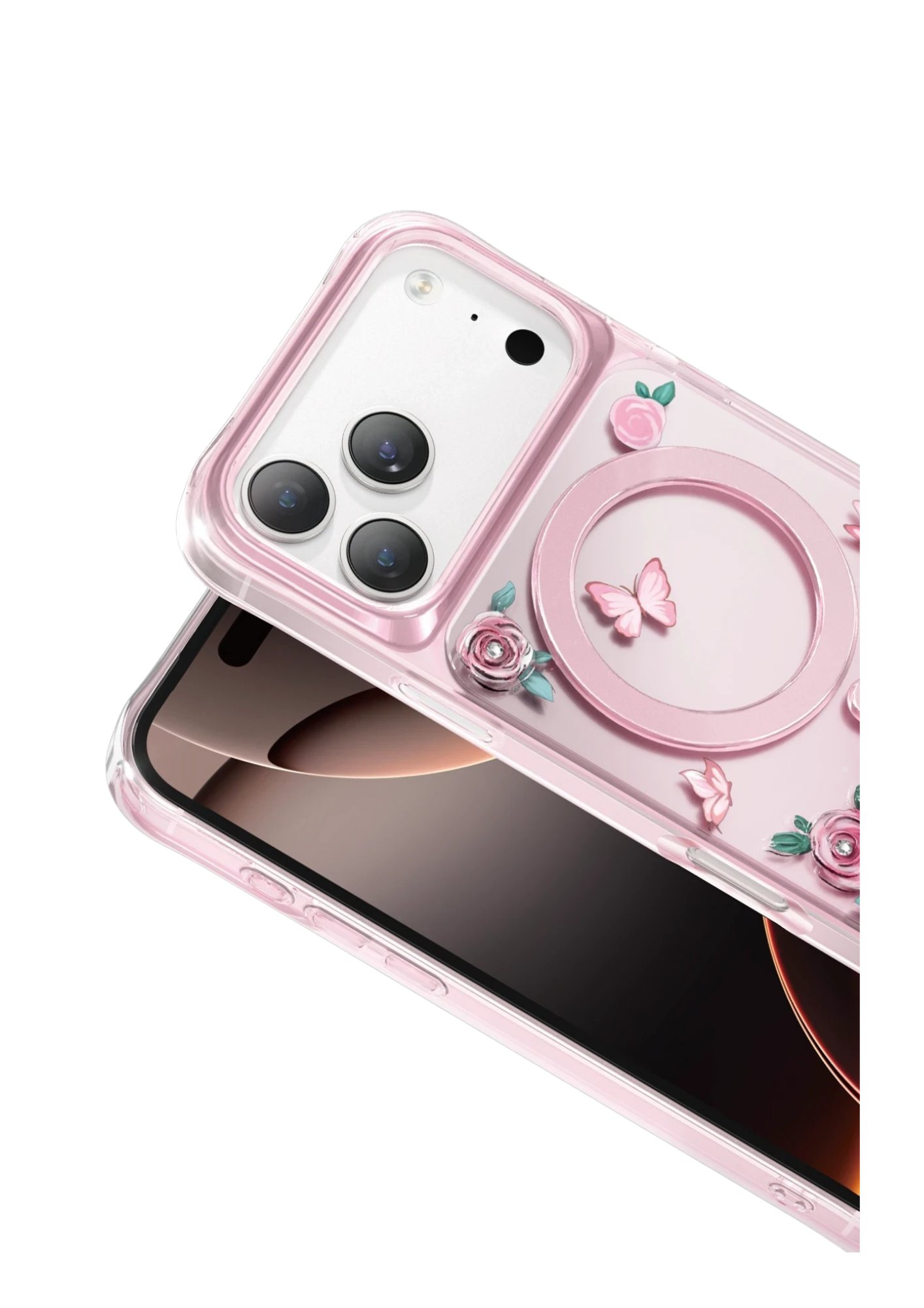 KEEPHONE MARKA KILIFLARKEEPHONERSLND05Keephone Apple iPhone 17 Pro Roseland Darbe Korumalı MagSafe Kılıf – Pembe