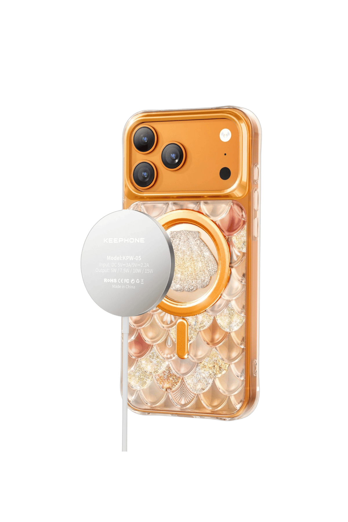 KEEPHONE MARKA KILIFLARKEEPHONEICLND01Keephone iPhone 17 Pro MagSafe Uyumlu Iceland Simli Şeffaf Telefon Kılıfı – Turuncu