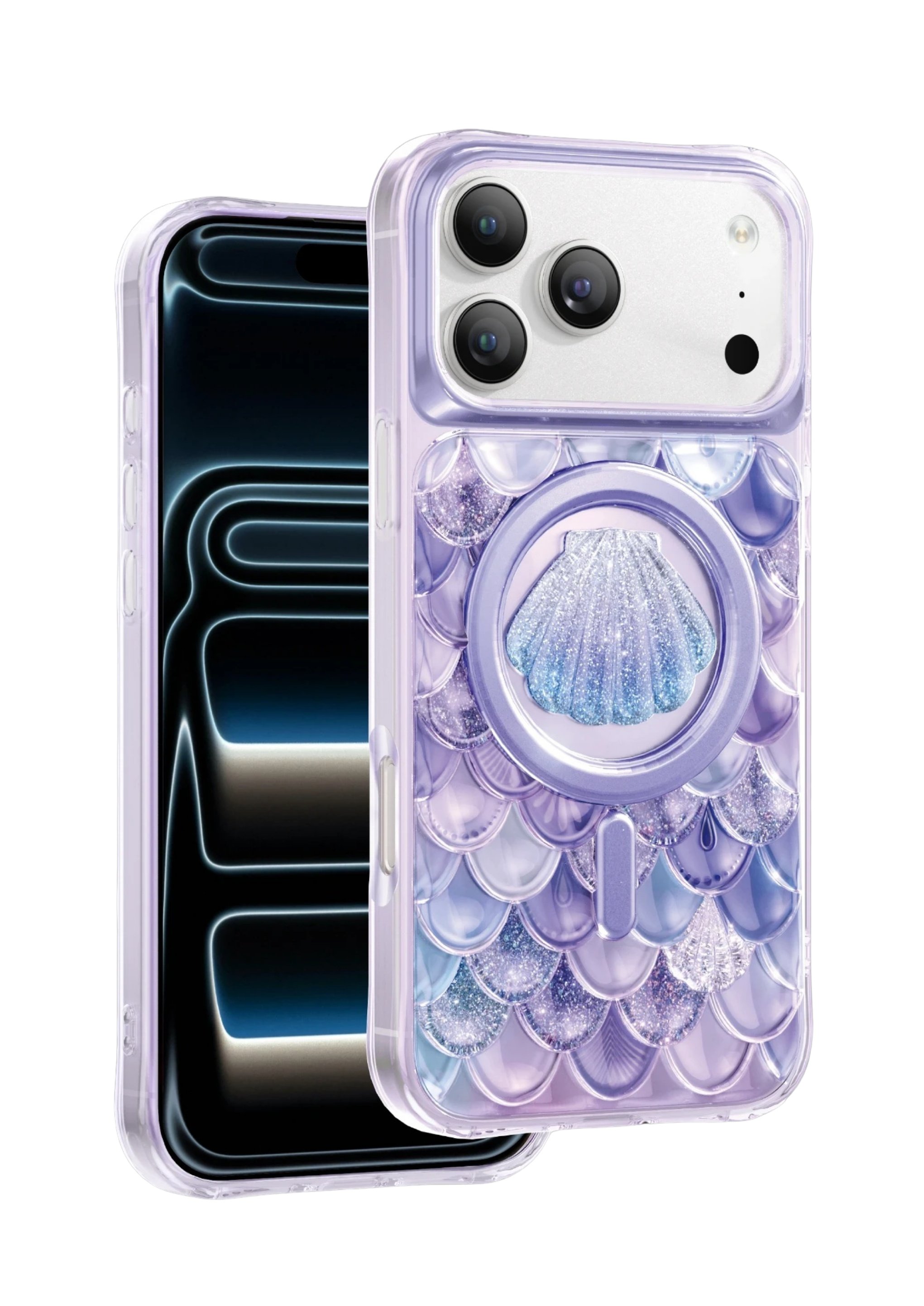 KEEPHONE MARKA KILIFLARKEEPHONEICLND06Keephone iPhone 17 Pro MagSafe Uyumlu Iceland Simli Şeffaf Telefon Kılıfı – Mor