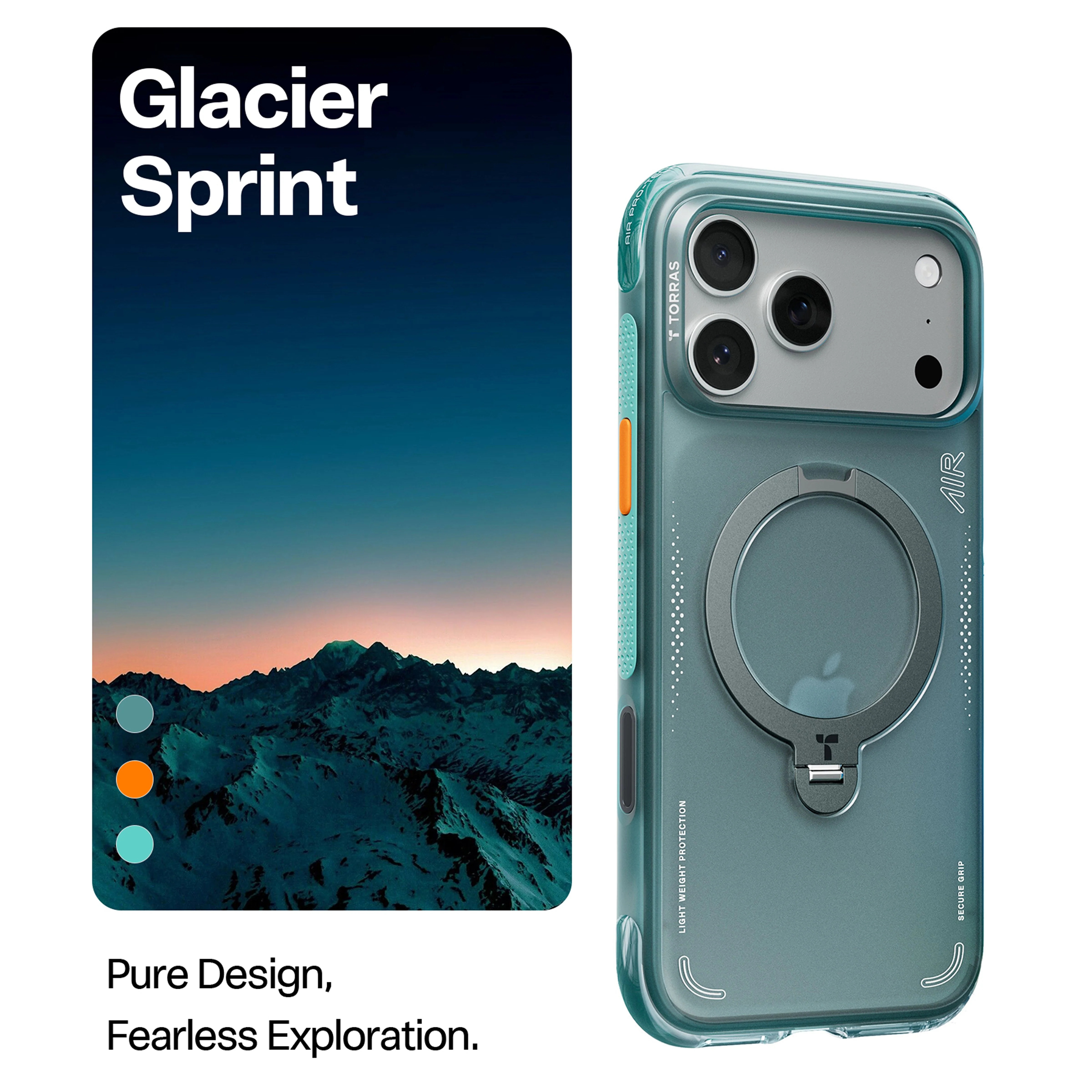 TORRAS MARKA KILIFLARTORRASTRRS03Torras iPhone 17 Pro Max Ostand Spin Air MagSafe Standlı Koruma Kılıf – Yeşil-Mavi