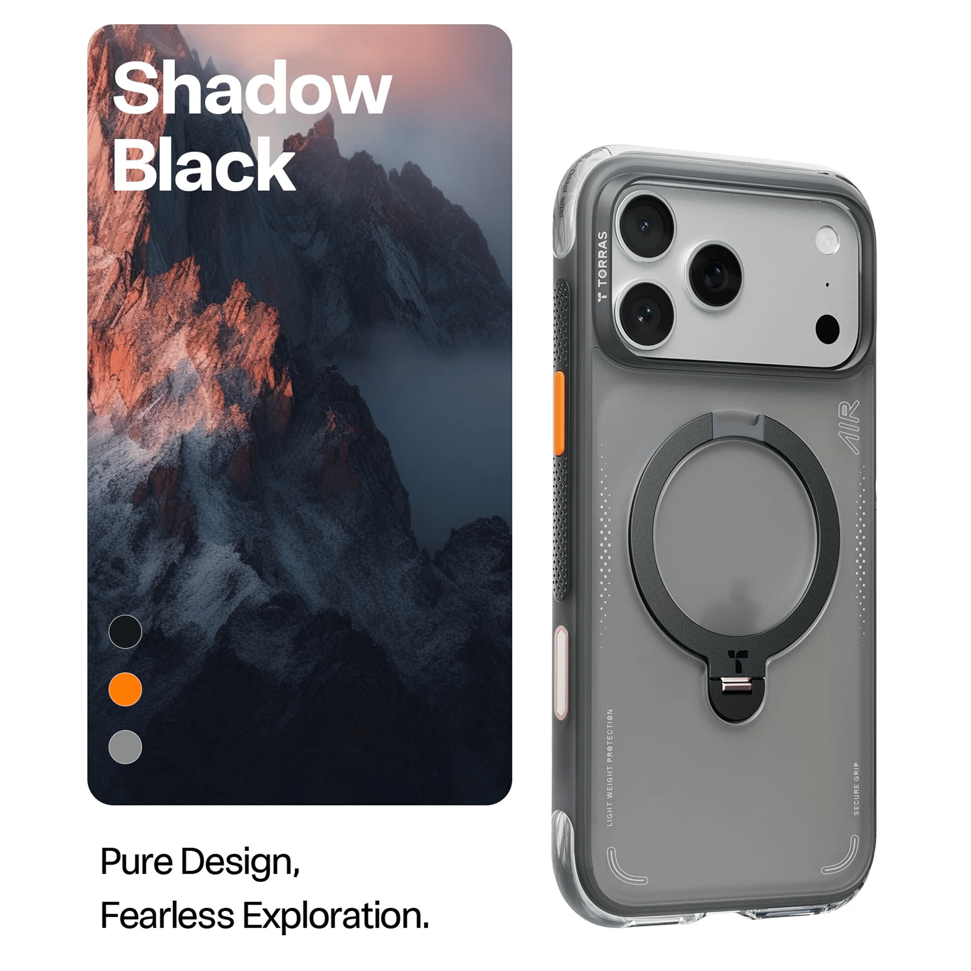 TORRAS MARKA KILIFLARTORRASTRRS09Torras iPhone 17 Pro Max Ostand Spin Air MagSafe Standlı Koruma Kılıf – Siyah