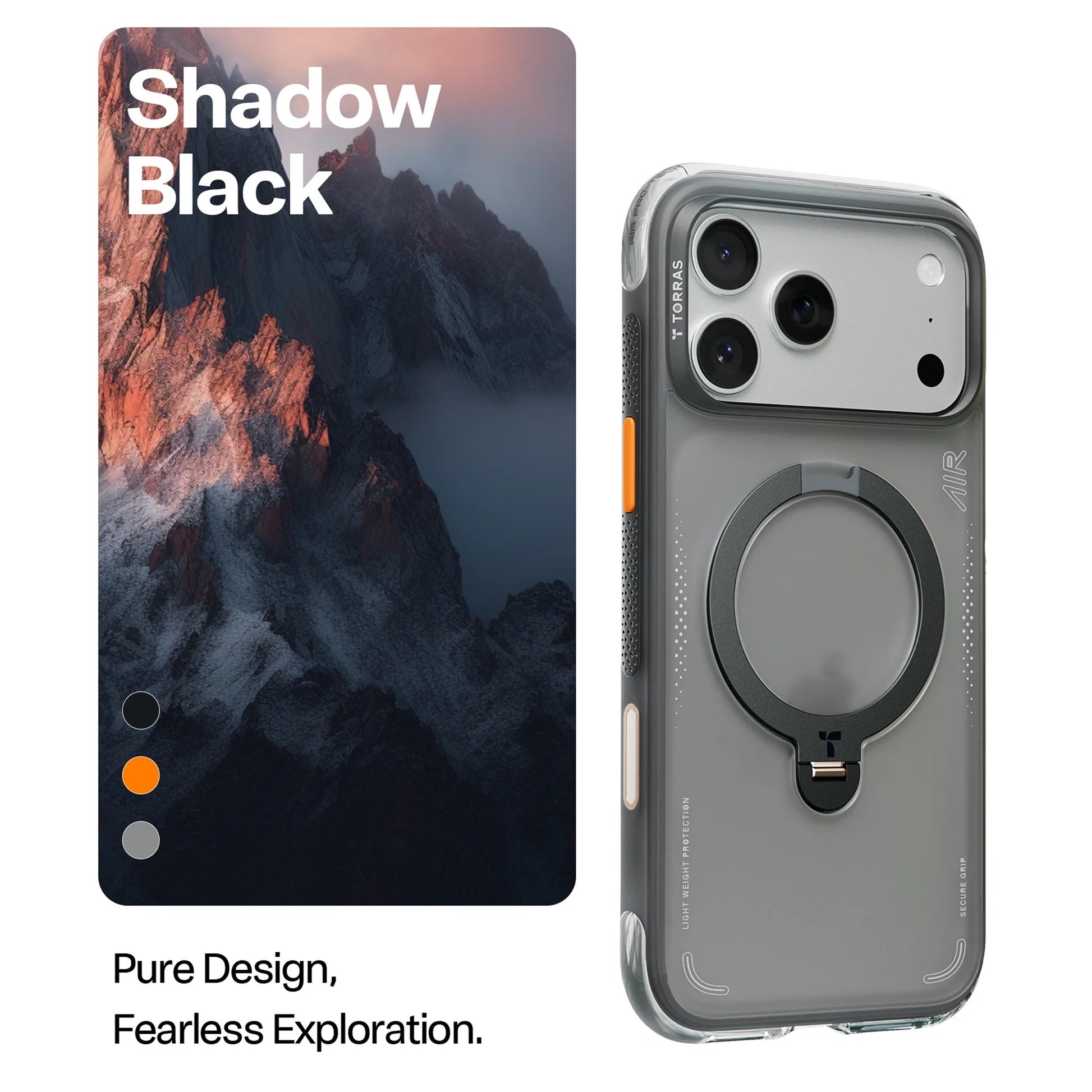 TORRAS MARKA KILIFLARTORRASTRRS08Torras iPhone 17 Pro Ostand Spin Air MagSafe Standlı Koruma Kılıf – Siyah