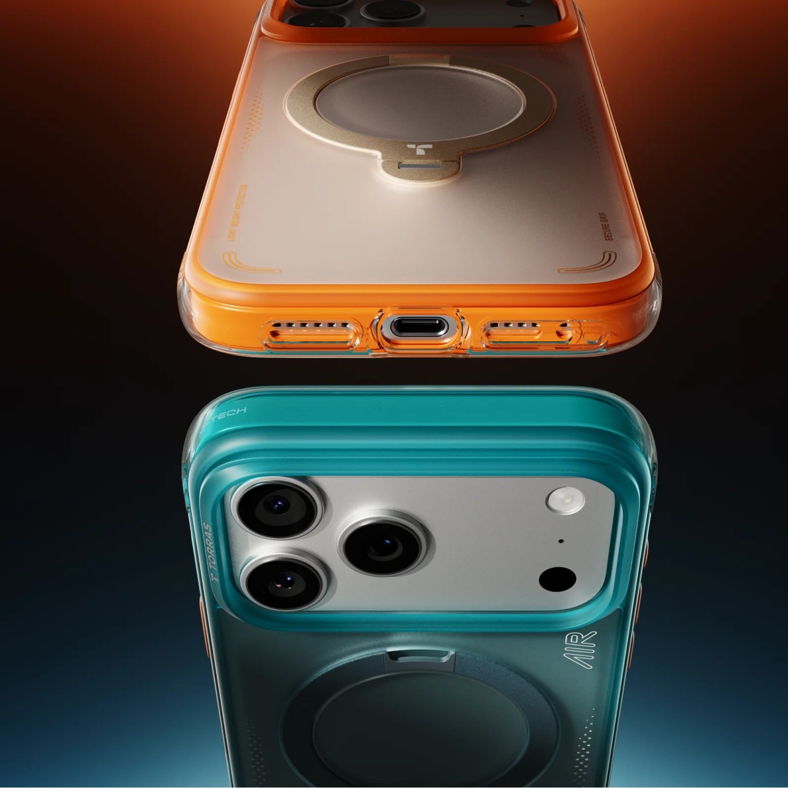 TORRAS MARKA KILIFLARTORRASTRRS07Torras iPhone 17 Pro Ostand Spin Air MagSafe Standlı Koruma Kılıf – Yeşil-Mavi