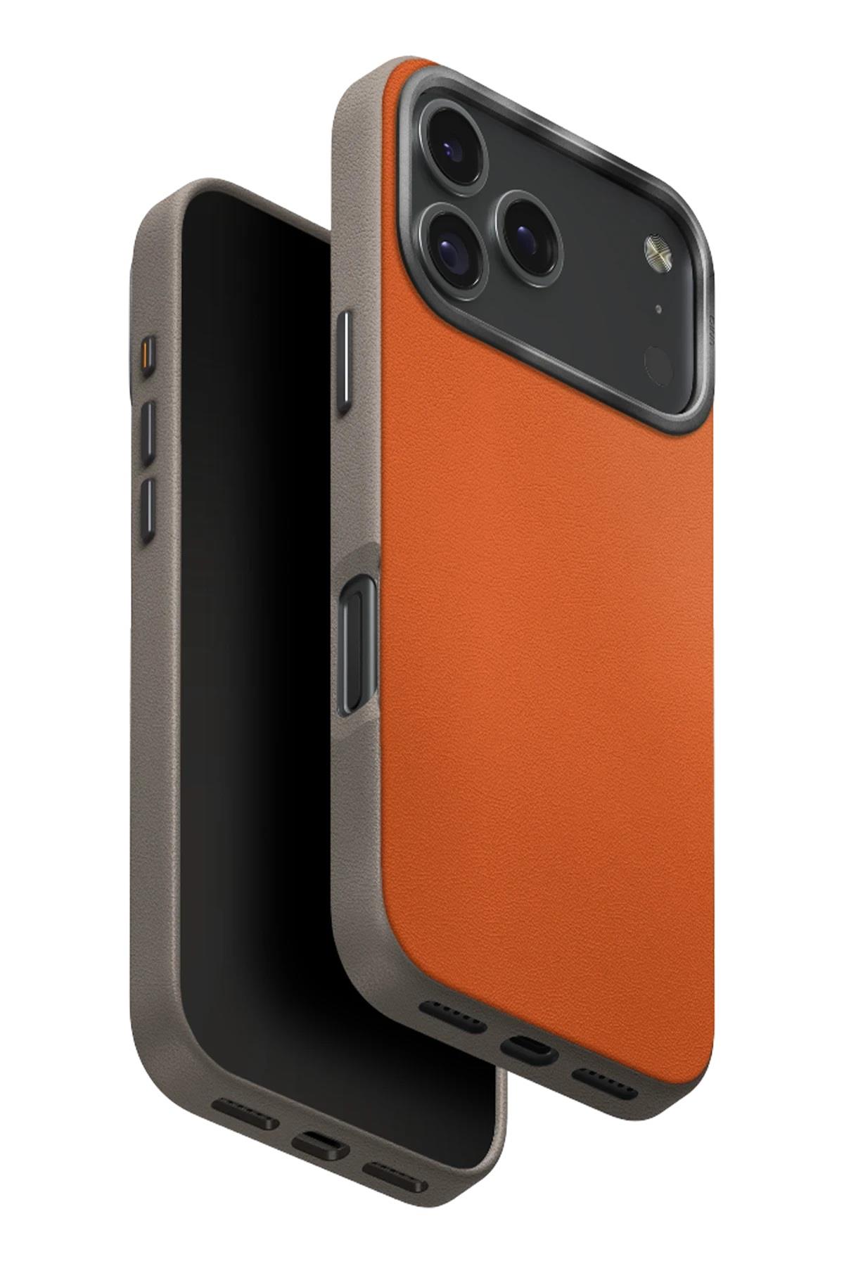 UNIQ MARKA KILIFLAR UNIQUNQ67Uniq Apple iPhone 17 Pro Max MagSafe Uyumlu Lyden DS Deri Telefon Kılıfı – Turuncu
