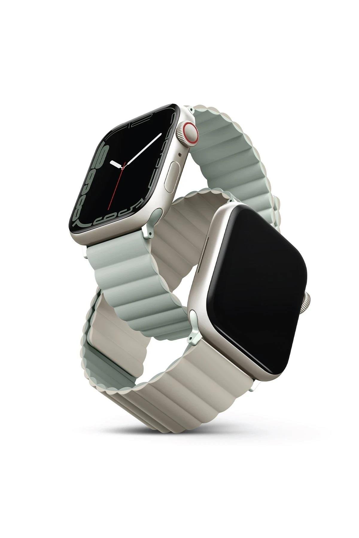 UNIQ KORDONLARUNIQUNQ87Uniq Apple Watch 38mm/40mm/41mm Revix Premium Reversible Manyetik Kordon - Yeşil-Bej