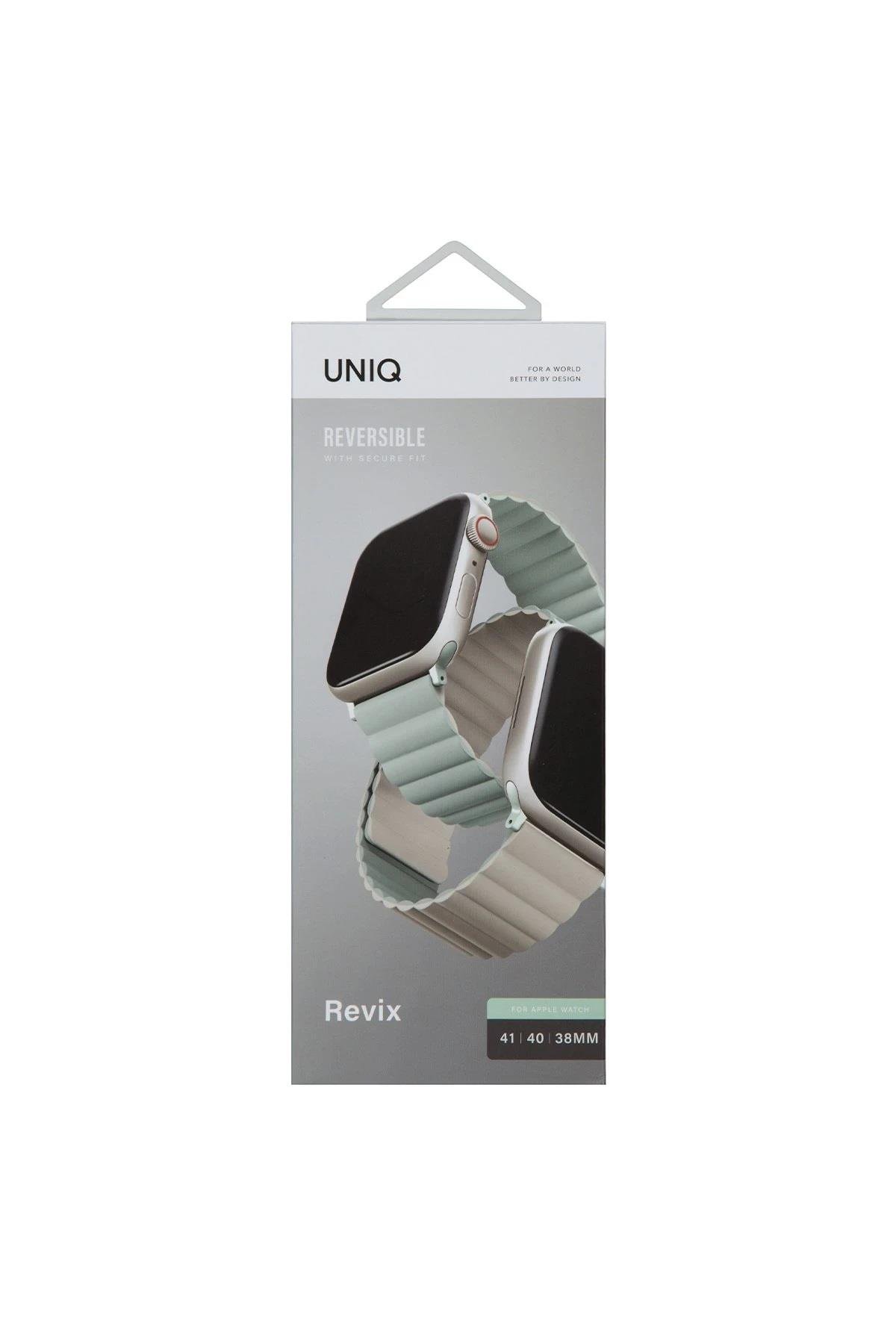 UNIQ KORDONLARUNIQUNQ87Uniq Apple Watch 38mm/40mm/41mm Revix Premium Reversible Manyetik Kordon - Yeşil-Bej