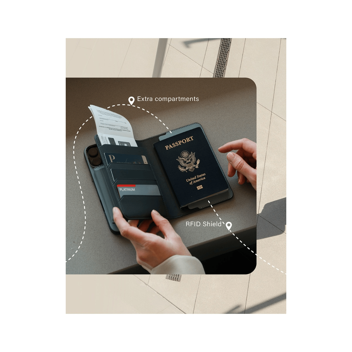 UNIQ MAGSAFE CÜZDANUNIQUNQ141Uniq Belmont RFID-Block Apple Find My Özellikli Vegan Deri Kart & Pasaport Tutucu – Gri-Mavi