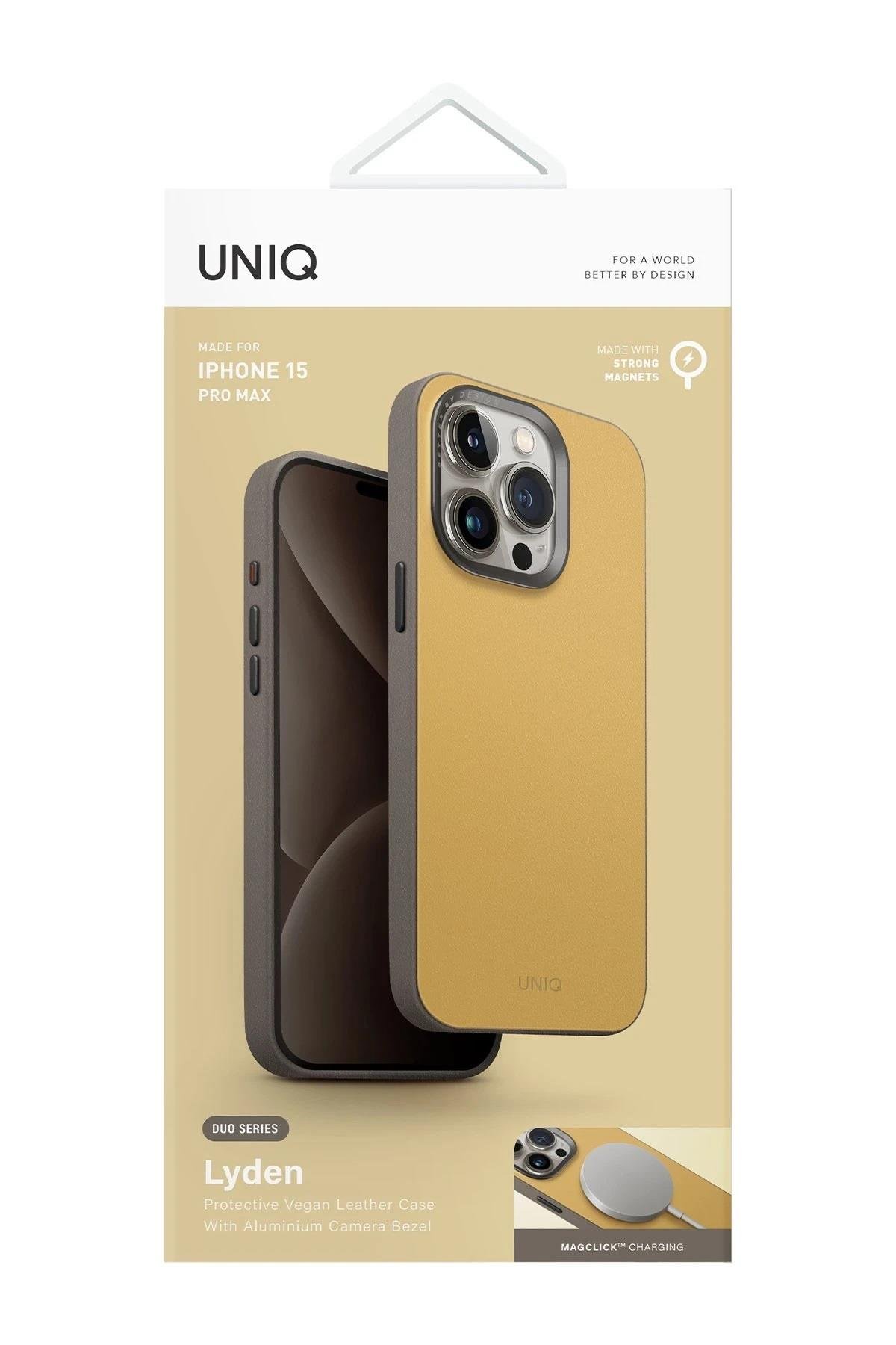 UNIQ MARKA KILIFLAR UNIQUNQ79Uniq iPhone 15 Pro Max MagSafe Uyumlu Lyden DS Deri Telefon Kılıfı – Sarı