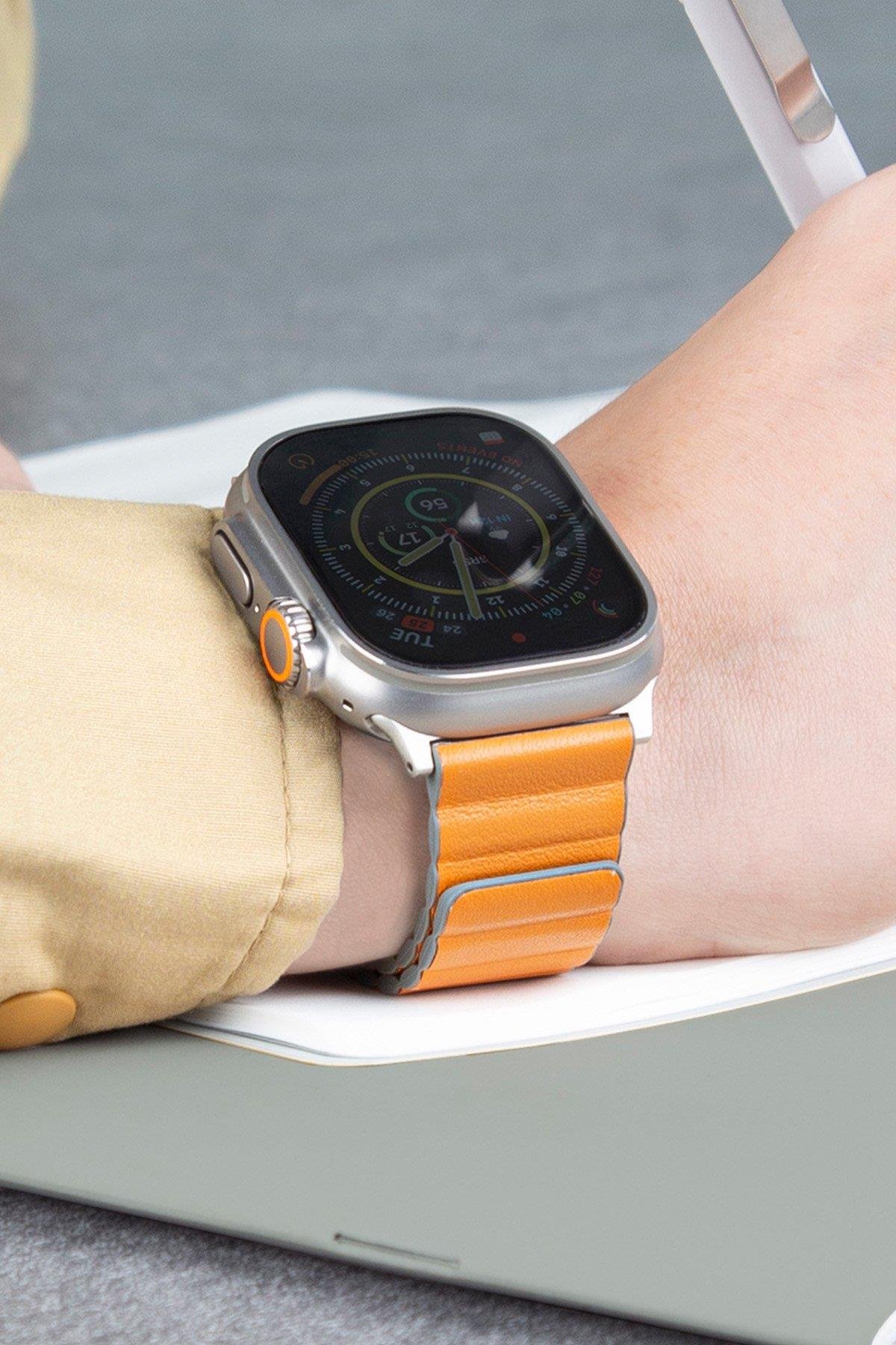 UNIQ KORDONLARUNIQUNQ46Uniq Watch 42mm / 44mm / 45mm / 46mm / 49mmRevix Premium Reversible Manyetik Kordon - Turuncu-Koyu Yeşil