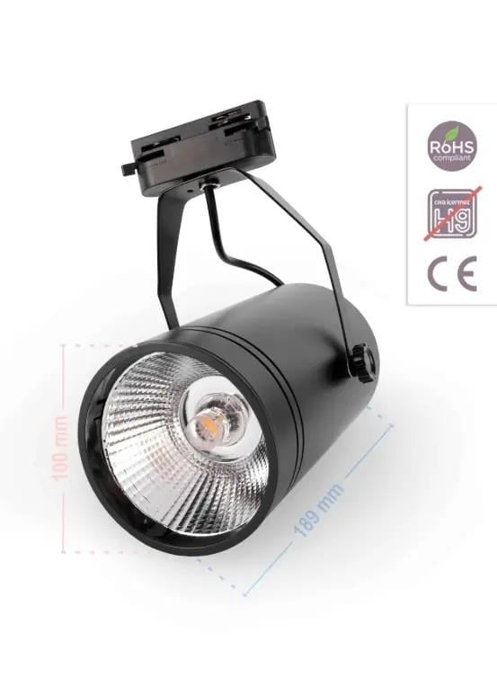 ACK AD30-01901 30W Led Monofaze Ray Armatürü Siyah COB 3000K Günışığı