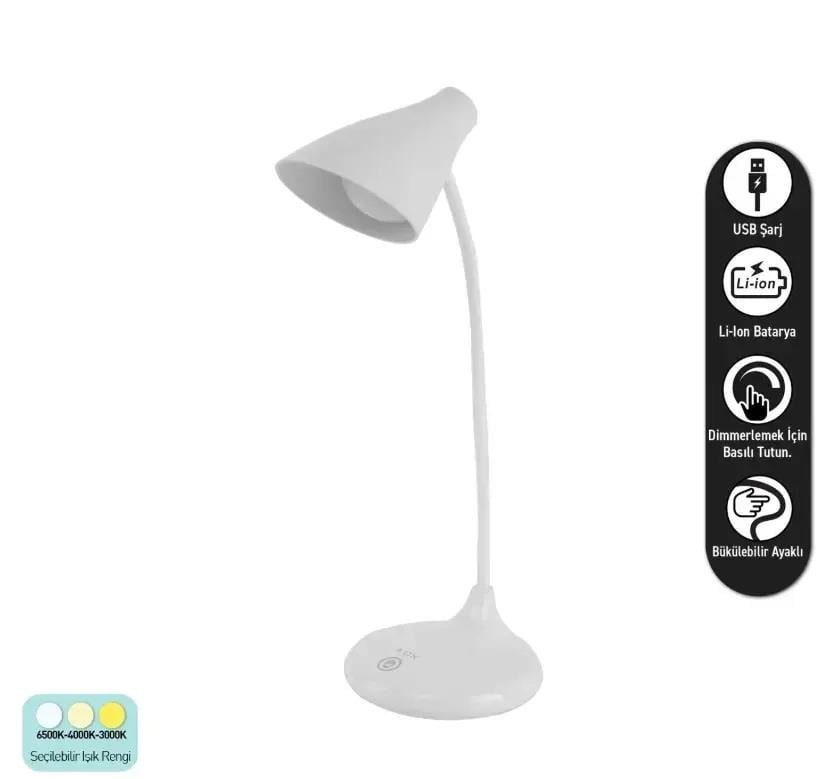 ACK AF11-10013 Led Masa Lambası Şarjlı Dimli Dokunmatik Beyaz Kasa