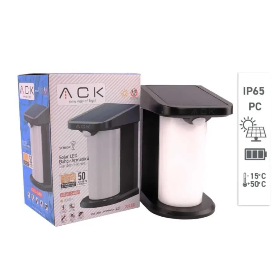 ACK AG60-04851 Solar Led Duvar Apliği Dimli Siyah 3000K Günışığı IP65