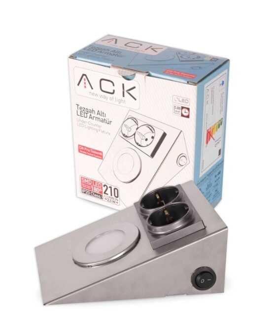 ACK AH11-00200 2,5W Ledli Prizli Tezgah Altı Armatür Beyaz Kasa 3000K Günışığı