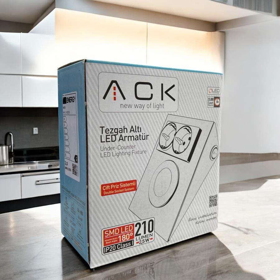 ACK AH11-00200 2,5W Ledli Prizli Tezgah Altı Armatür Beyaz Kasa 3000K Günışığı
