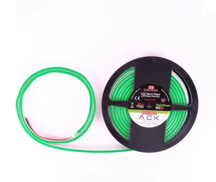 ACK AS03-00605 10W/mt 12V Neon Hortum Led Yeşil Işık IP65