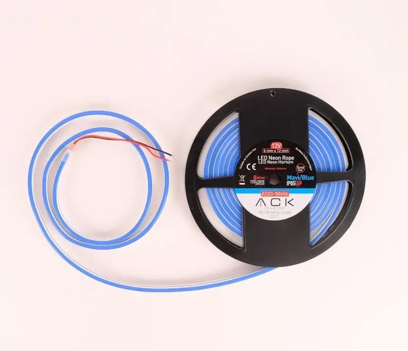 ACK AS03-00606 10W/mt 12V Neon Hortum Led Mavi Işık IP65