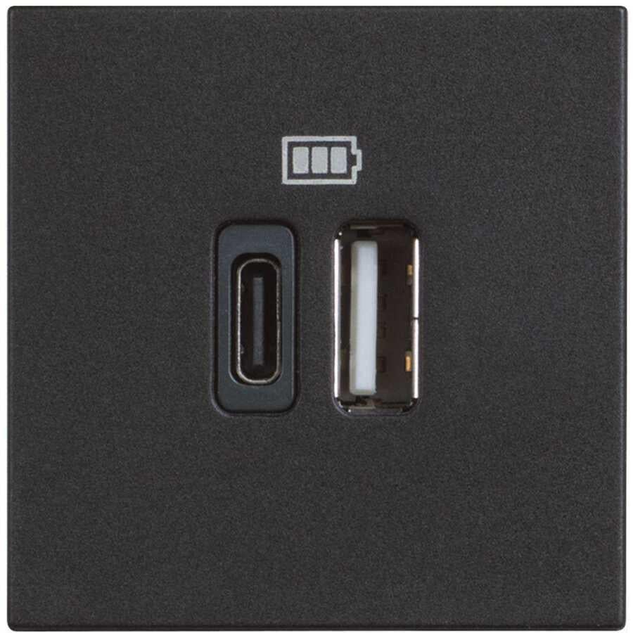 Bticino Classia Type C ve A USB Şarj Prizi 3A 2M Siyah