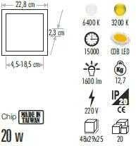 Cata CT-5658 20W Plus Led Panel Armatür Beyaz Işık