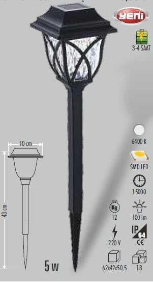 Cata CT-7317 5w Solar Bahçe Armatürü Beyaz Işık