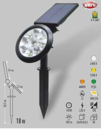 Cata Ct-7320 18w Solar Bahçe Armatürü Yeşil Işık
