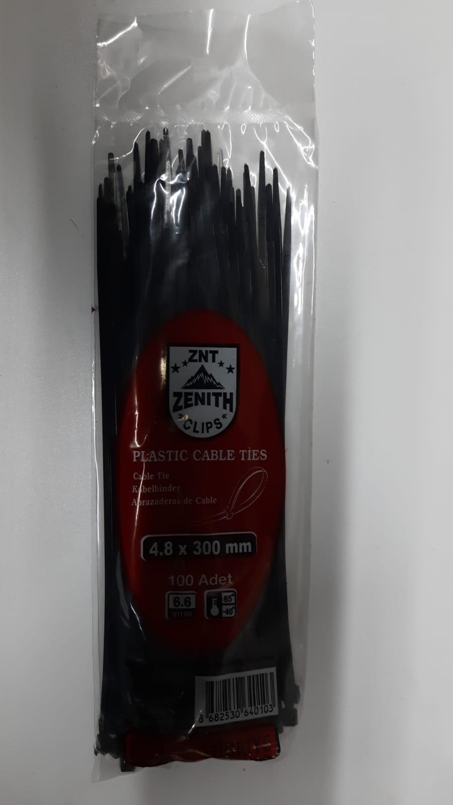 Zenith 4,8x300 Siyah Kablo Bağı & Plastik Kelepçe & Cırt Kelepçe 100 Adet (paket)