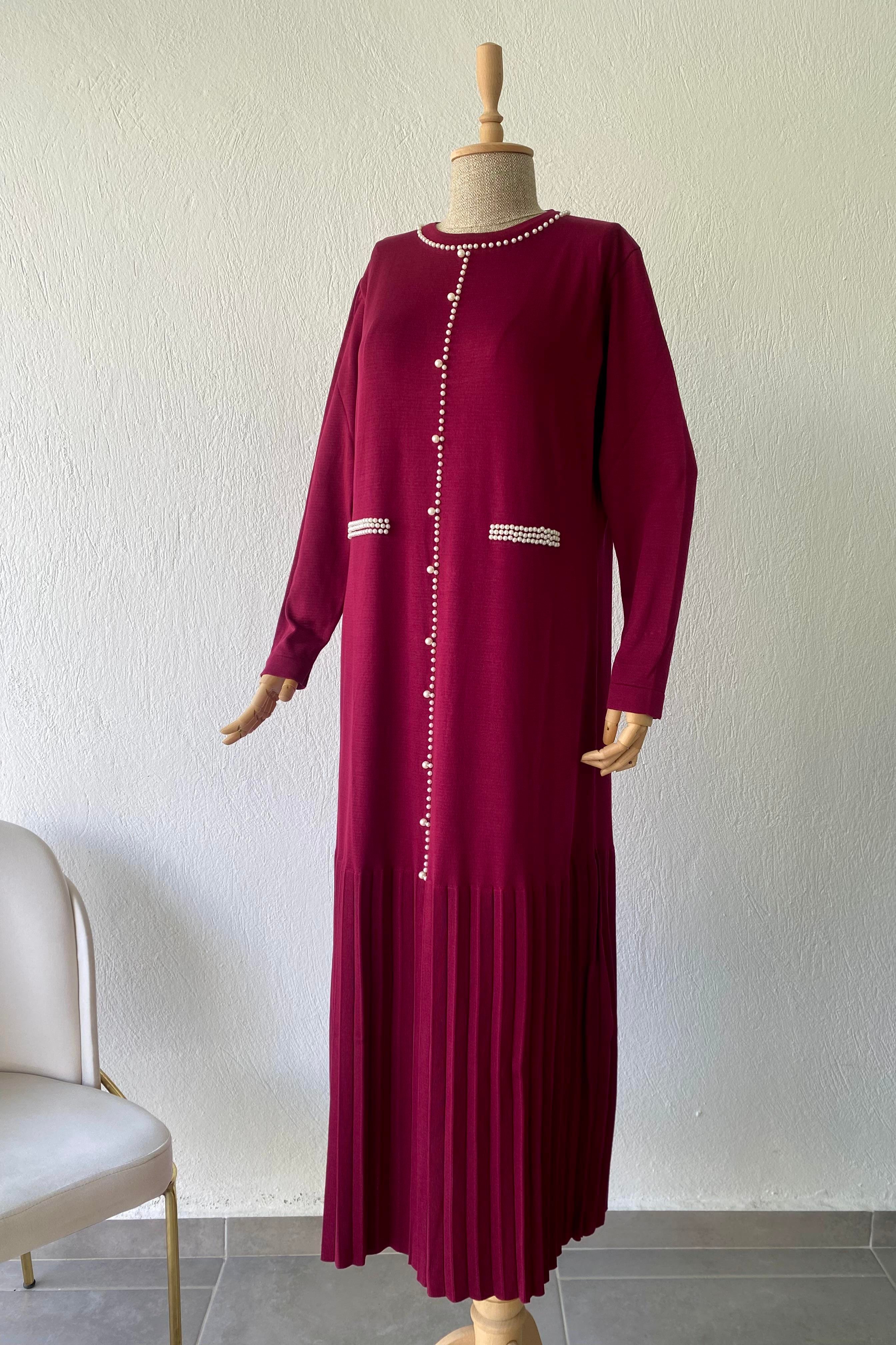 İnci Merserize Elbise Mürdüm