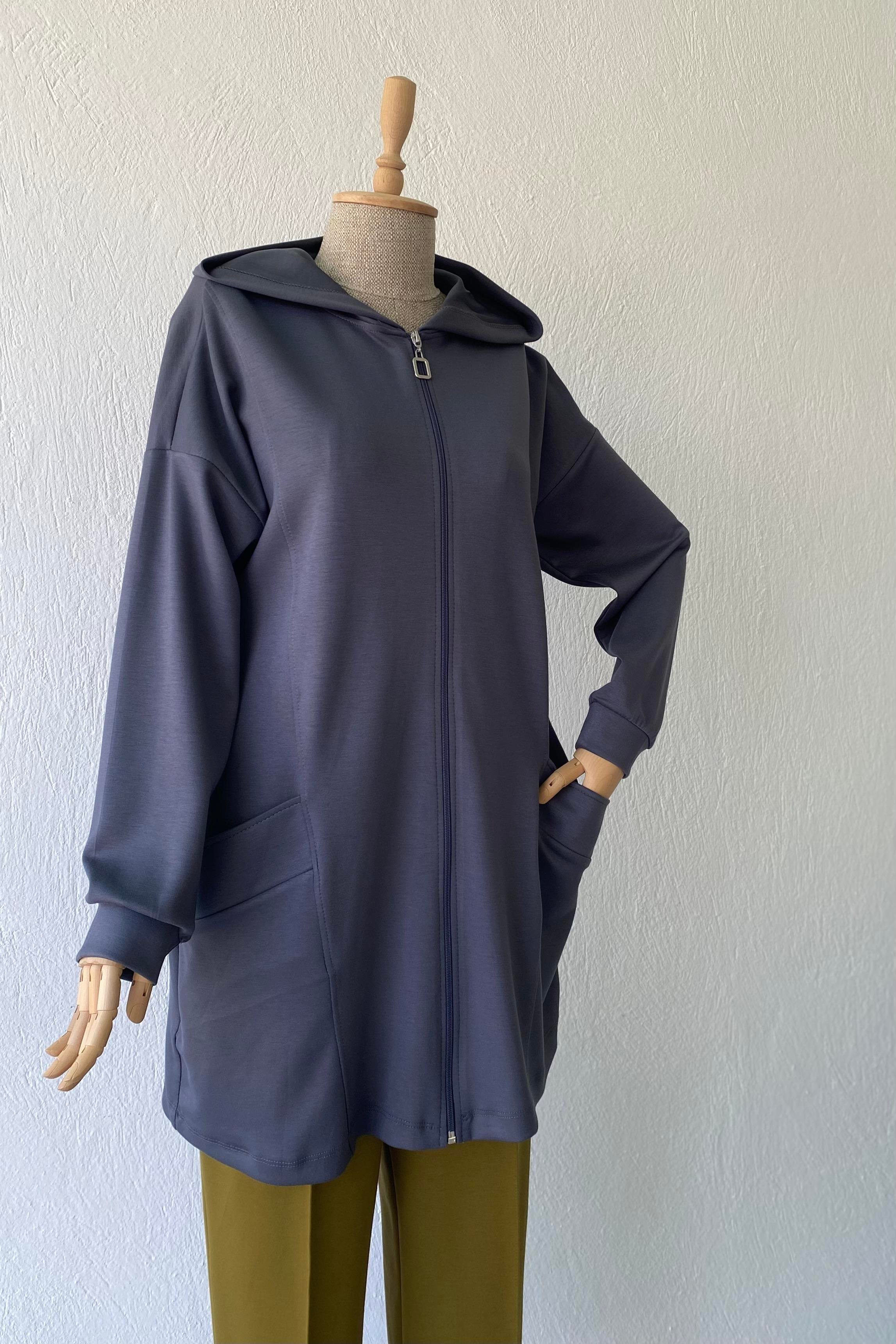 Modal Kapüşonlu Ceket Gri