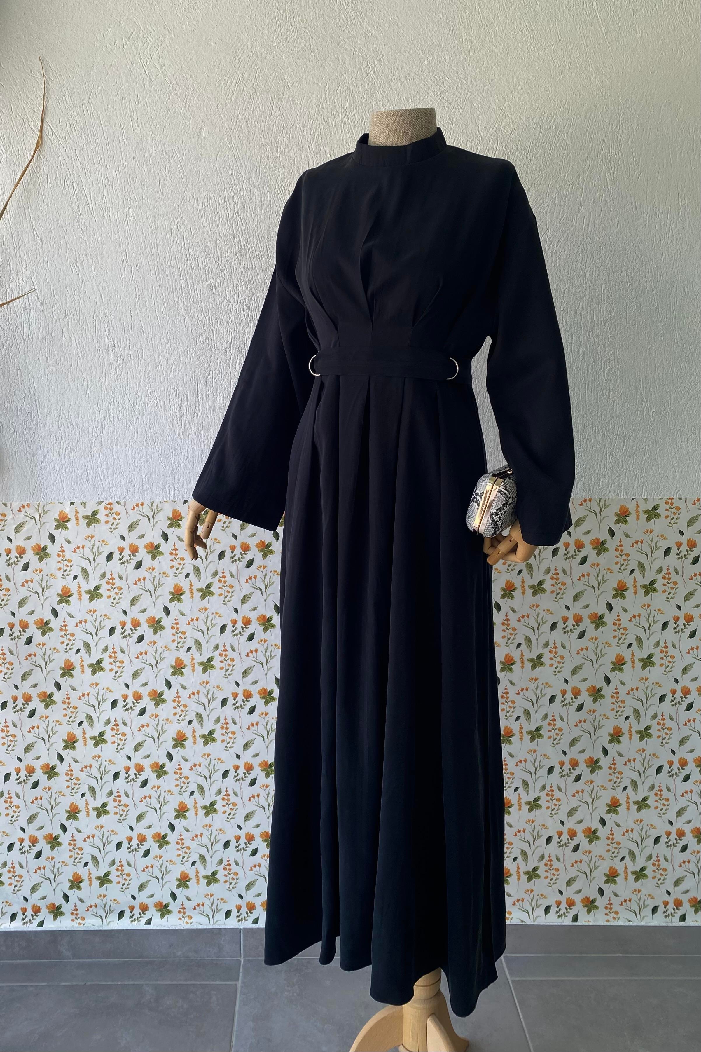 Modal Tensel Elbise Siyah