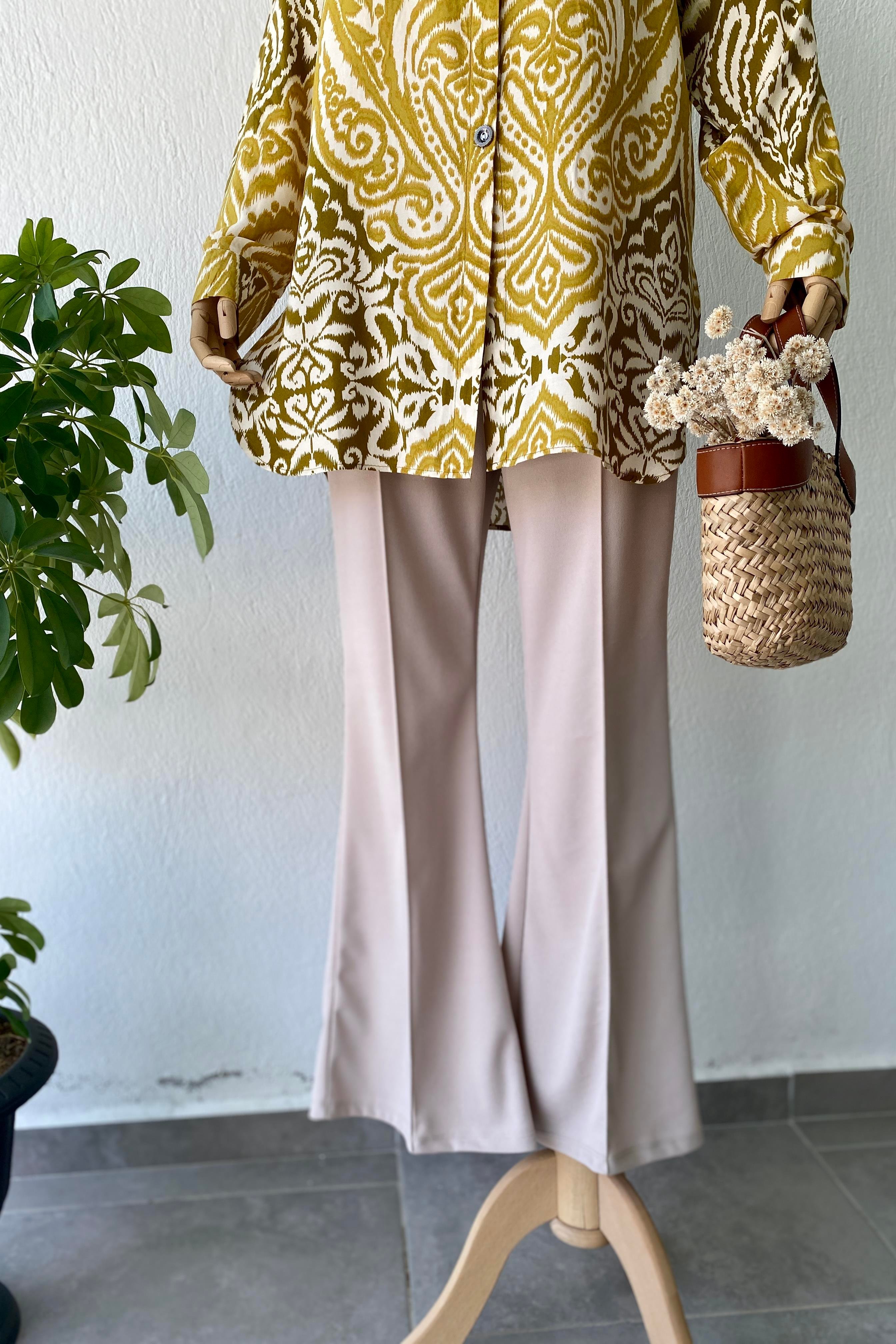 Scuba Krep Pantolon Bej