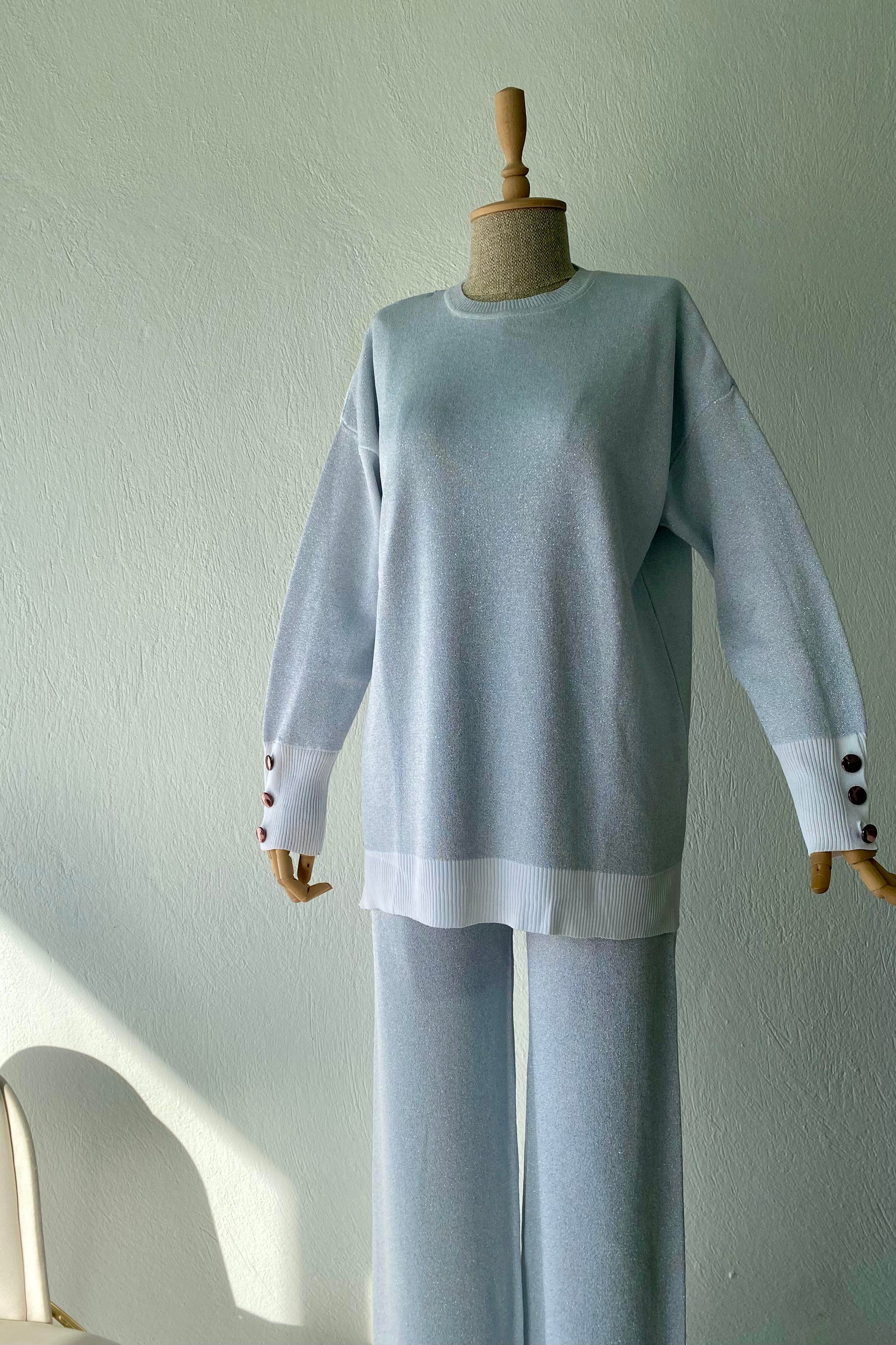 Simli Triko Takım Gri