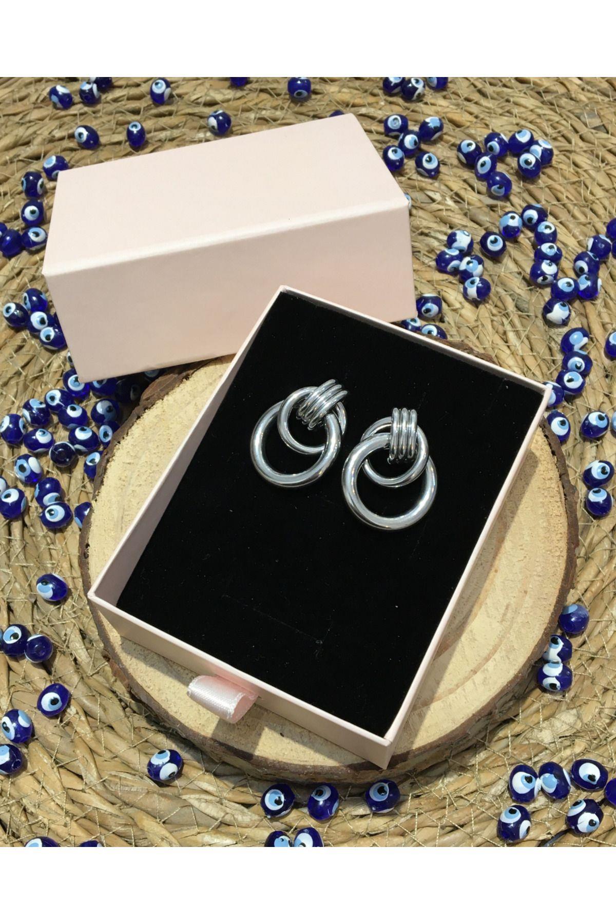 Çelik Çift Kıvrımlı Halka Küpe Silver