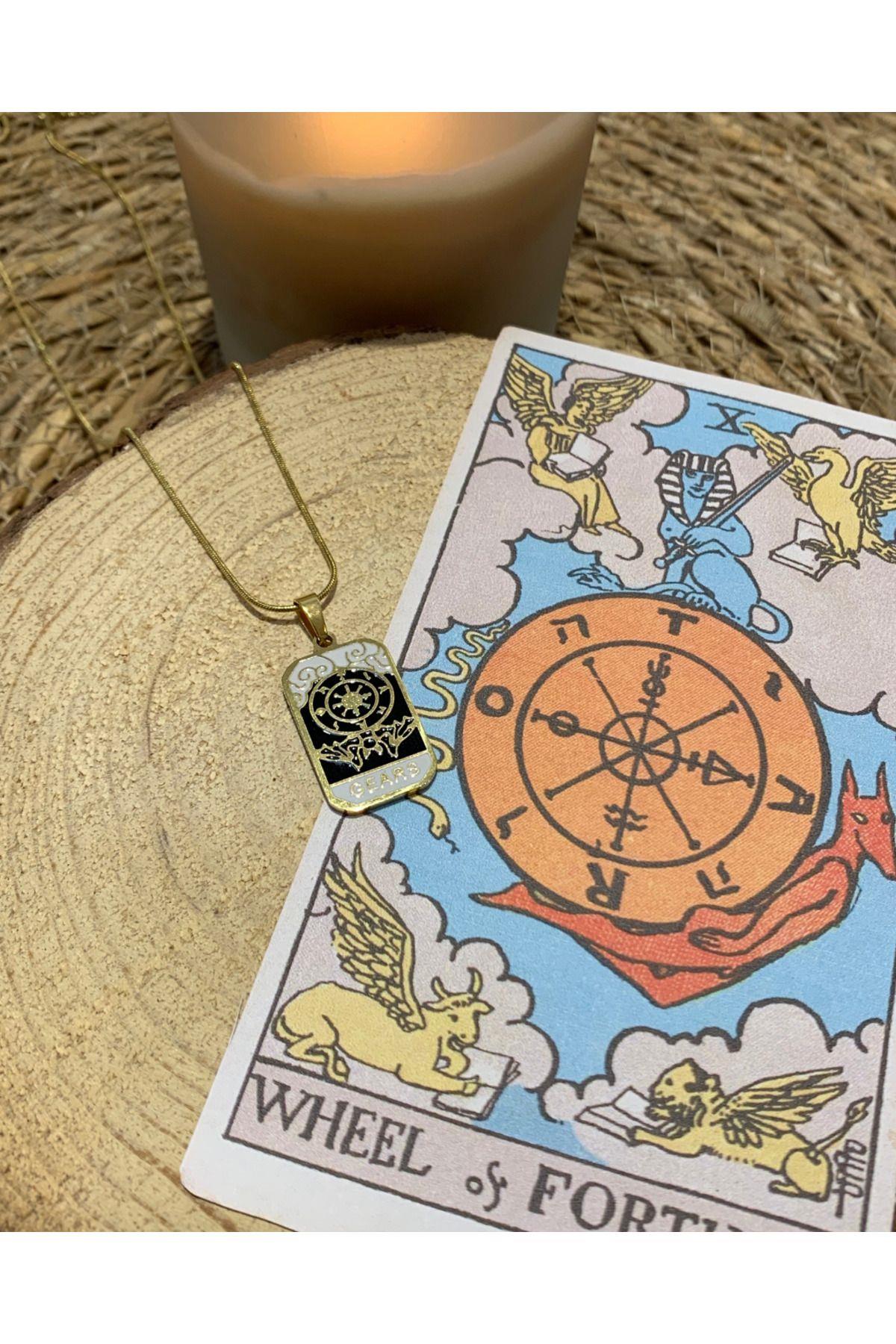 Çelik Gold Gears Şans Tarot Kolye