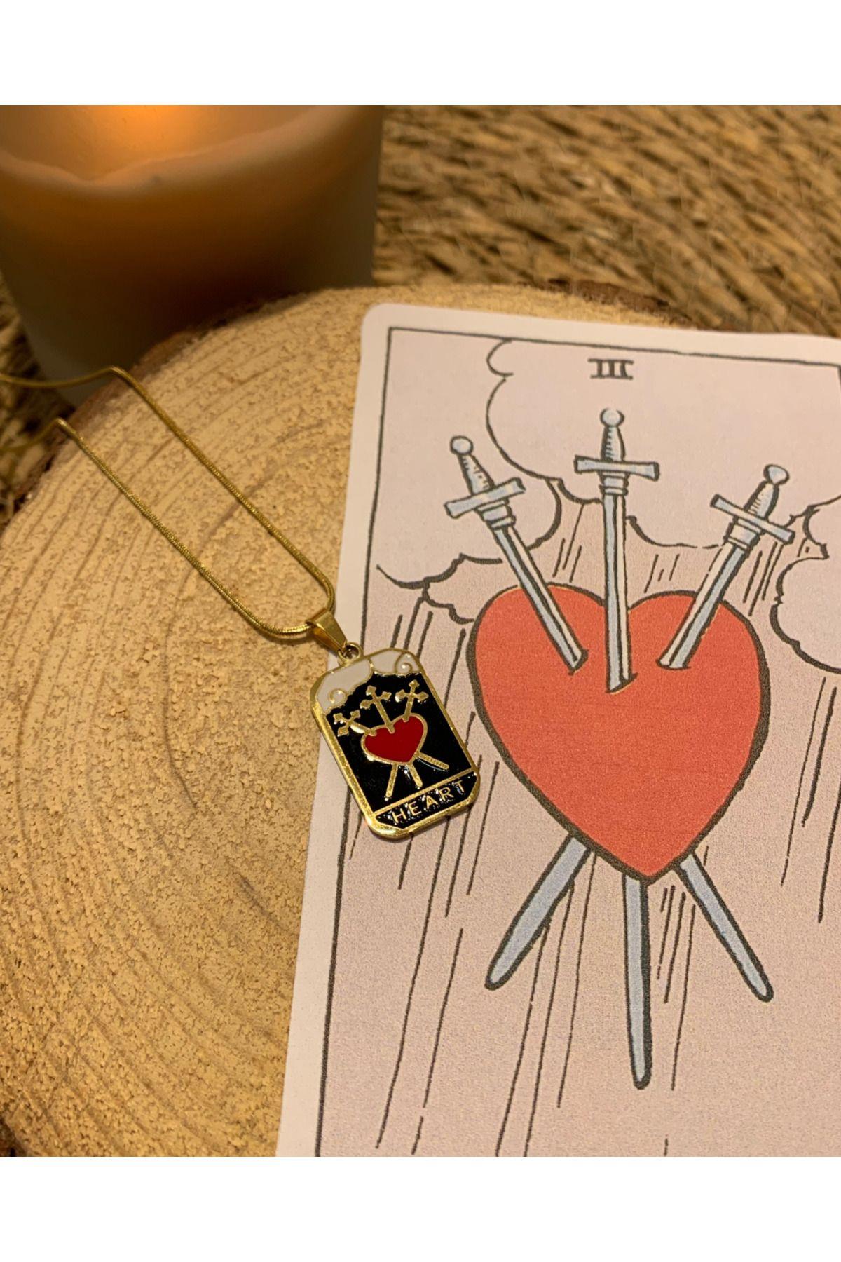 Çelik Gold Heart Şans Tarot Kolye